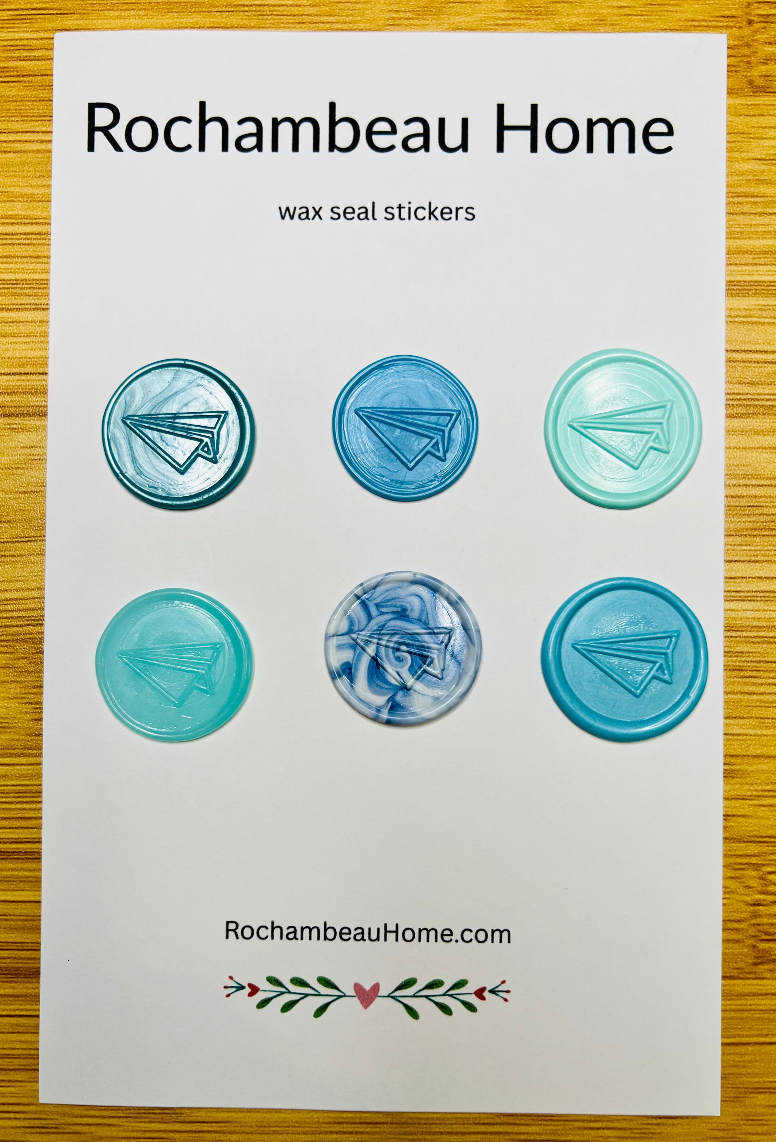 Flight of Fancy – Paper Airplane wax seal stickers in a blue theme