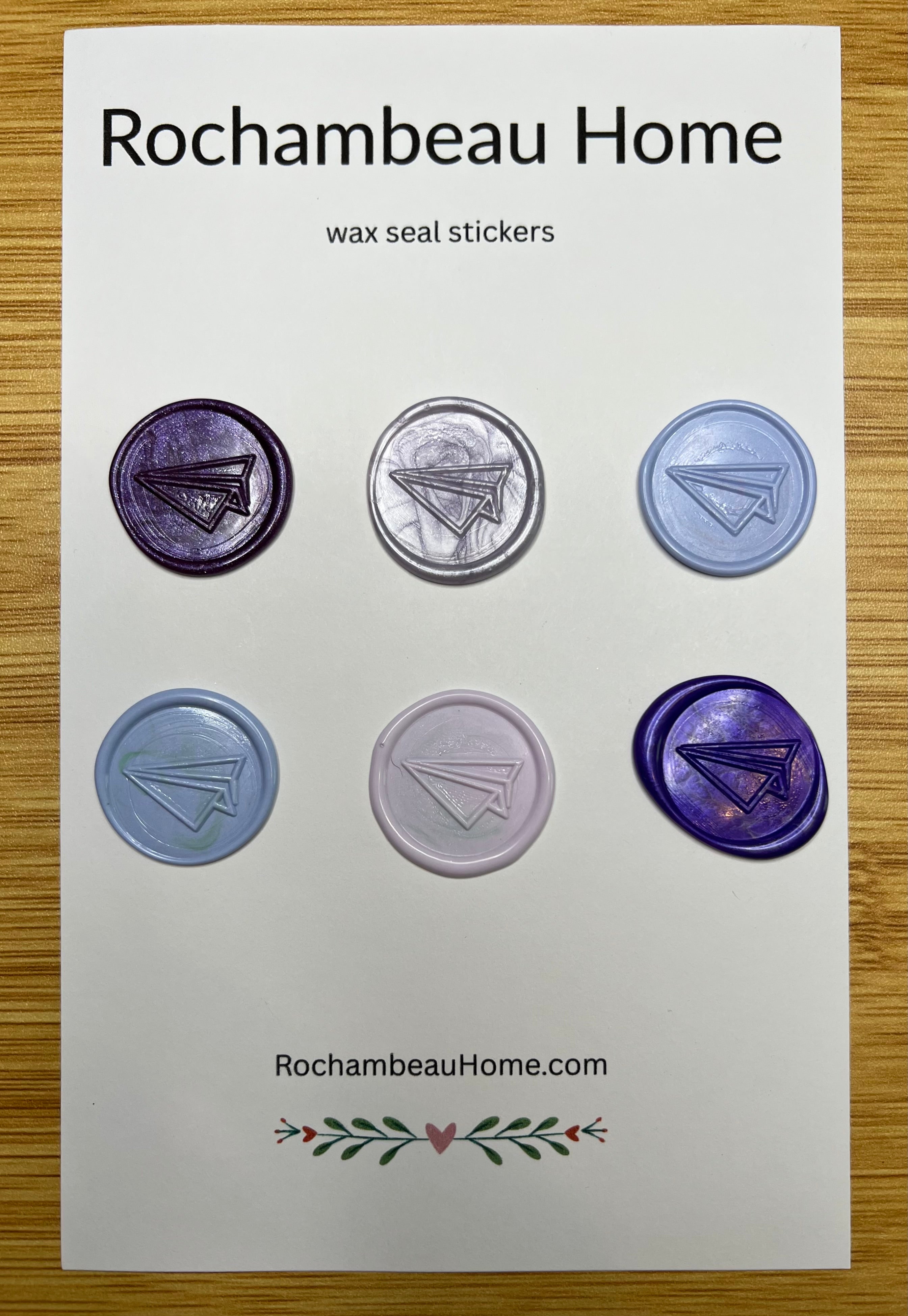 Flight of Fancy – Paper Airplane wax seal stickers in a purple theme