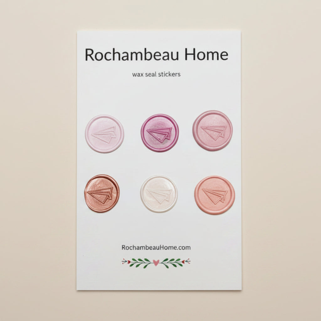 Flight of Fancy – Paper Airplane wax seal stickers created by Rochambeau Home in a pink theme