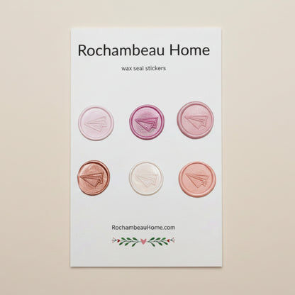 Flight of Fancy – Paper Airplane wax seal stickers created by Rochambeau Home in a pink theme