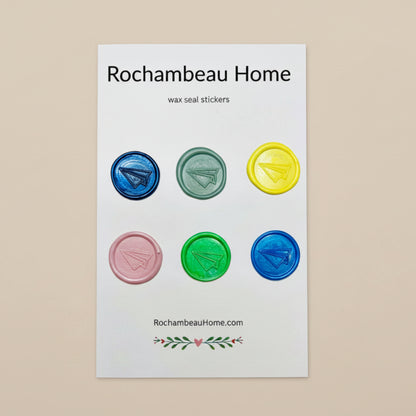 Flight of Fancy – Paper Airplane wax seal stickers created by Rochambeau Home in a solid multicolor theme