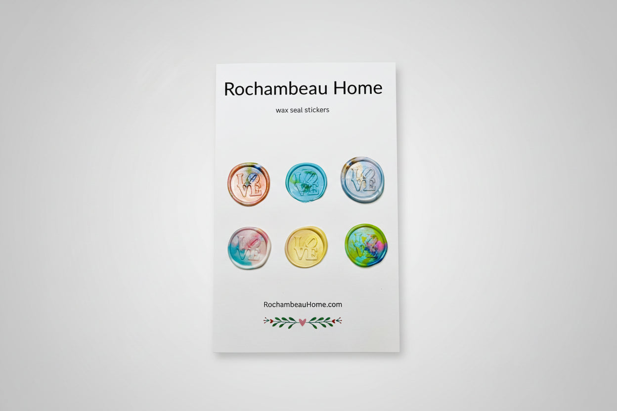 LOVE Letter wax seal stickers created by Rochambeau Home in a rainbow multicolor theme