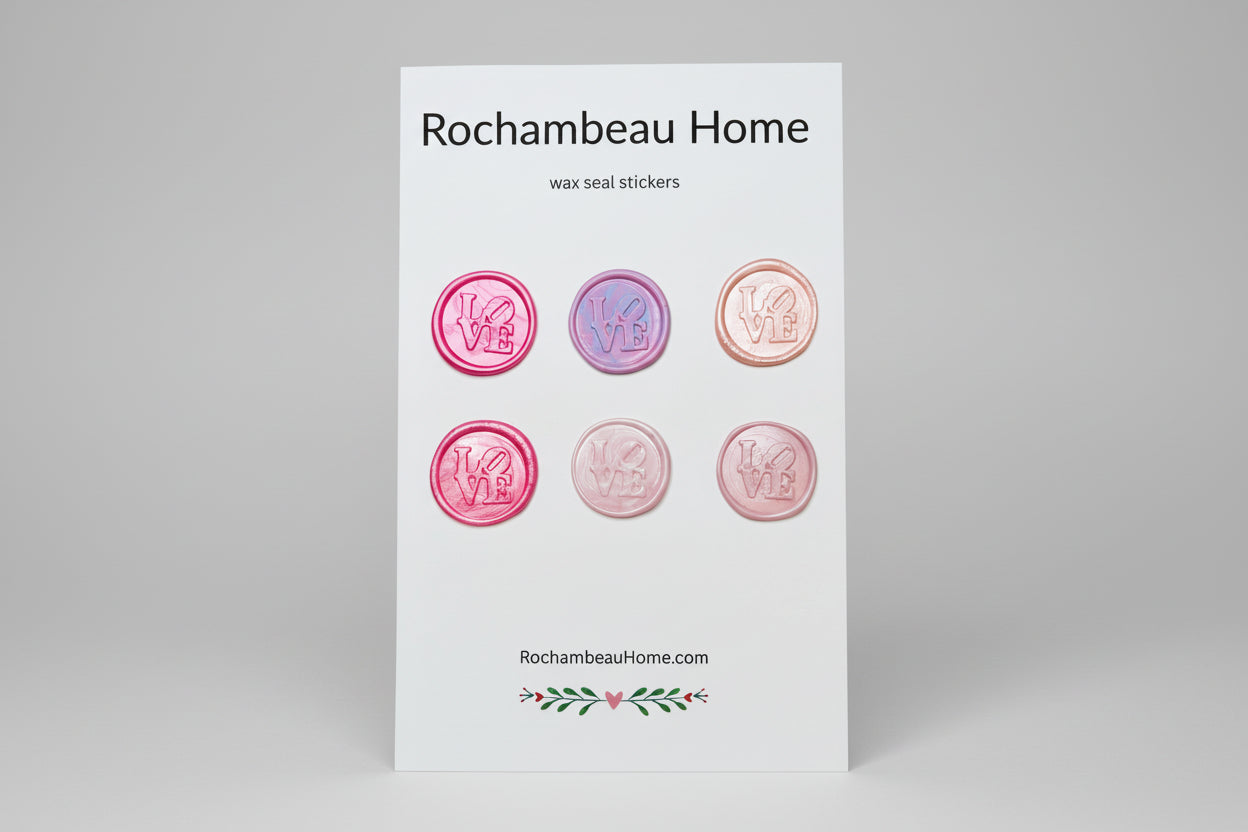 LOVE Letter wax seal stickers created by Rochambeau Home in a pink theme