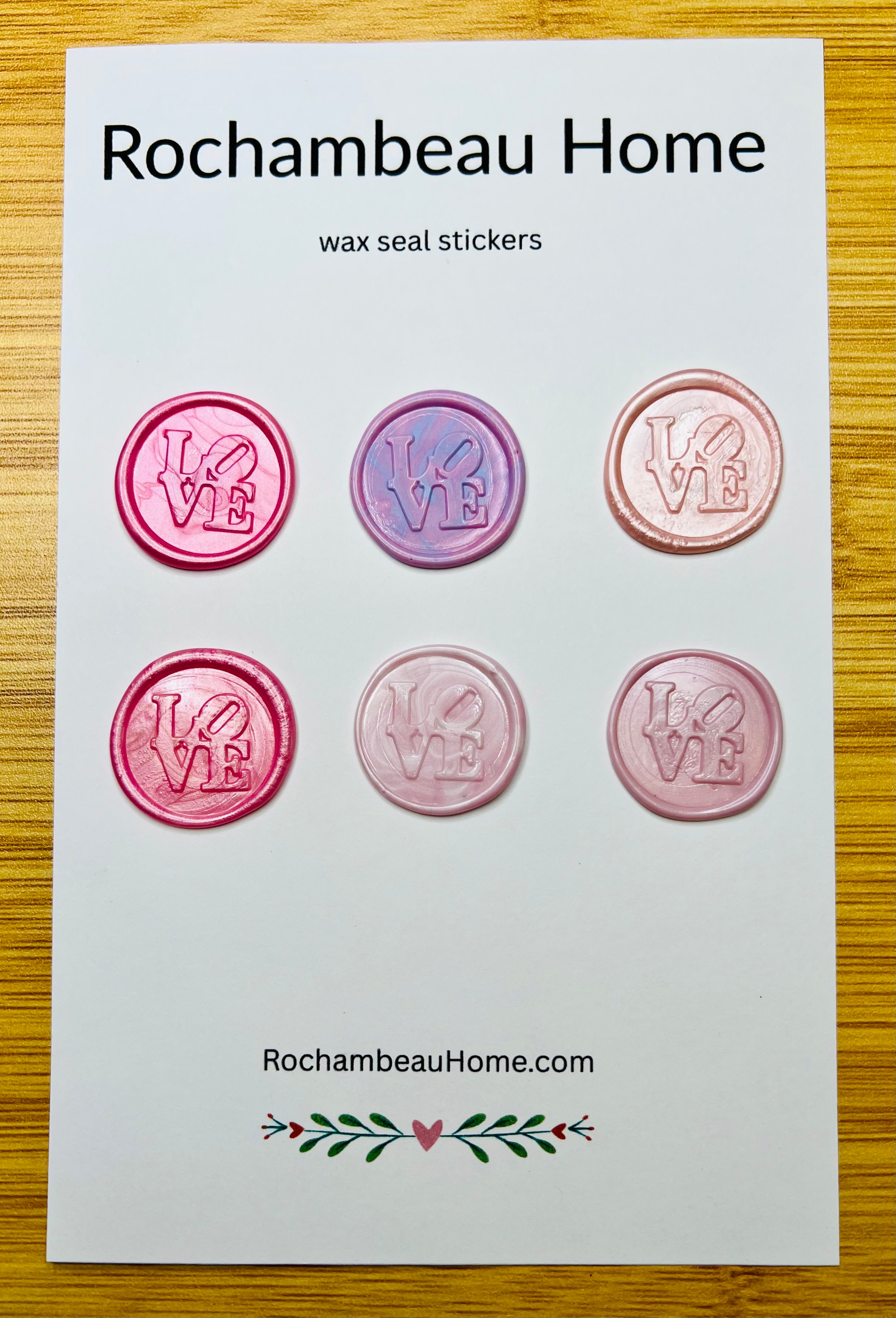 LOVE Letter wax seal stickers in a pink theme