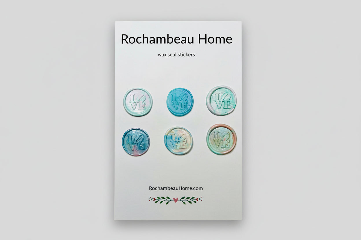 LOVE Letter wax seal stickers created by Rochambeau Home in a blue theme