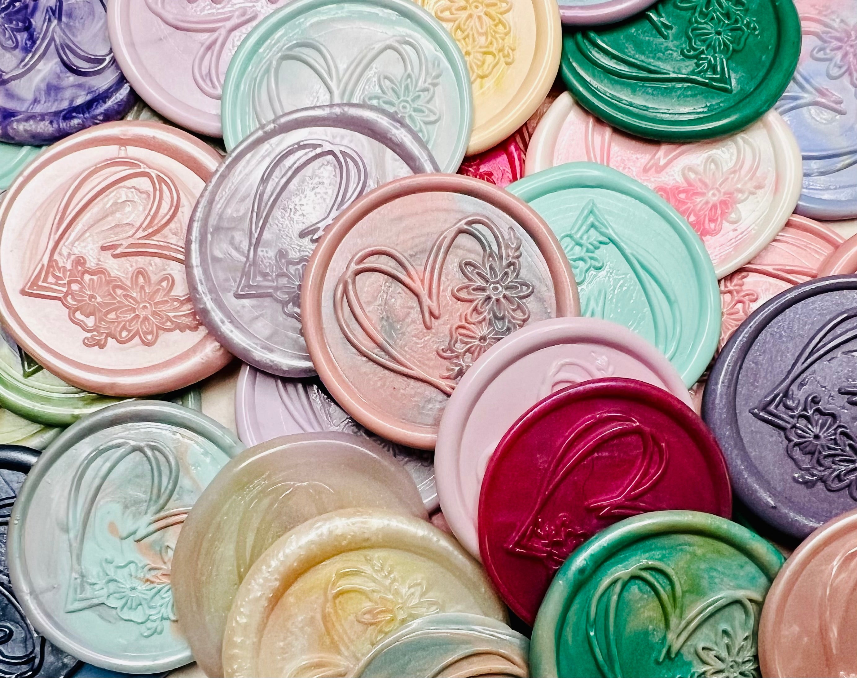 Close up view of the Wildhearted – Floral Heart wax seal stickers
