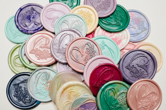 Close up view of the Wildhearted – Floral Heart wax seal stickers
