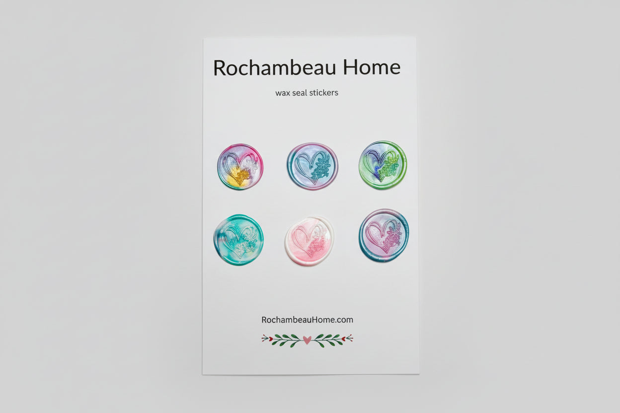 Wildhearted – Floral Heart wax seal stickers created by Rochambeau Home in a rainbow multicolor theme