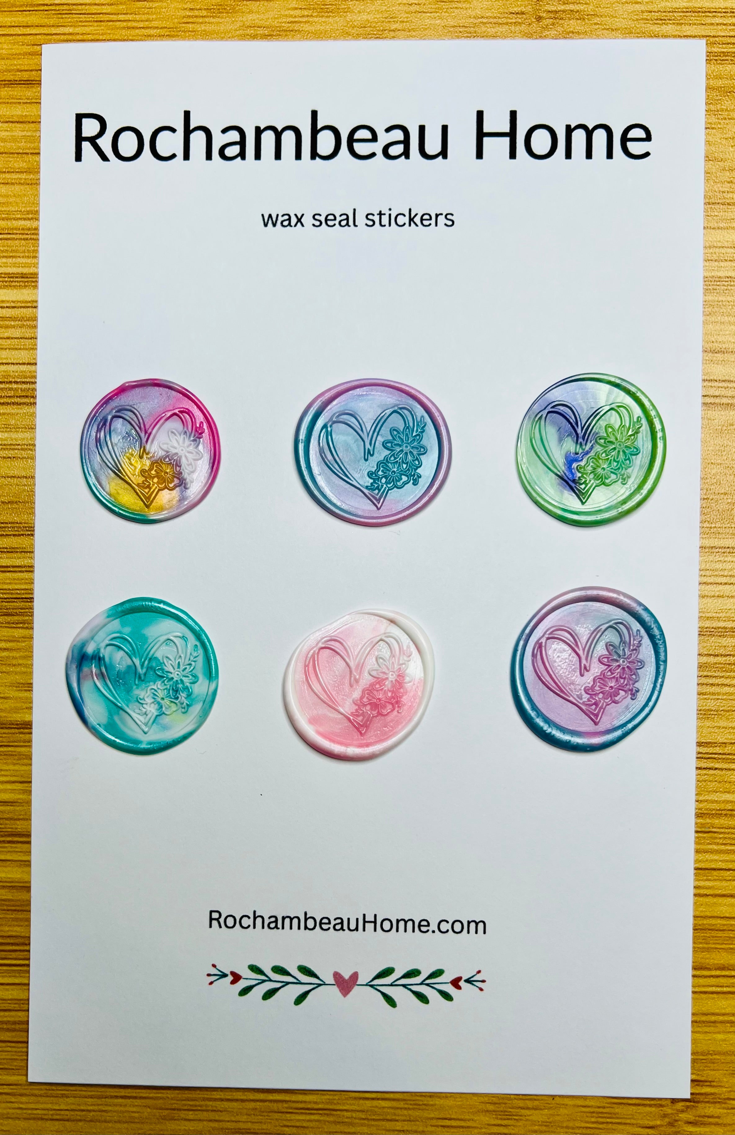 Wildhearted – Floral Heart wax seal stickers in a rainbow multicolor theme