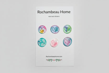 Wildhearted – Floral Heart wax seal stickers created by Rochambeau Home in a rainbow multicolor theme