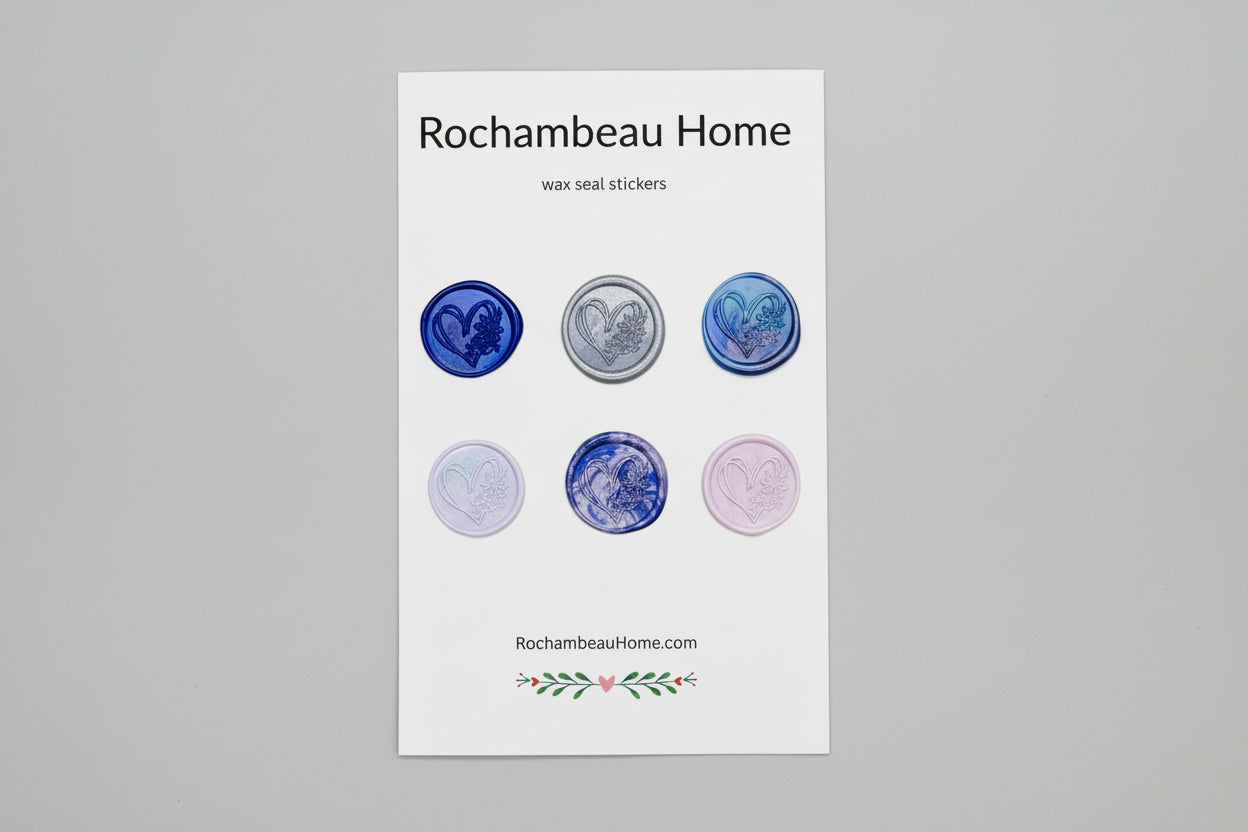 Wildhearted – Floral Heart wax seal stickers created by Rochambeau Home in a purple theme