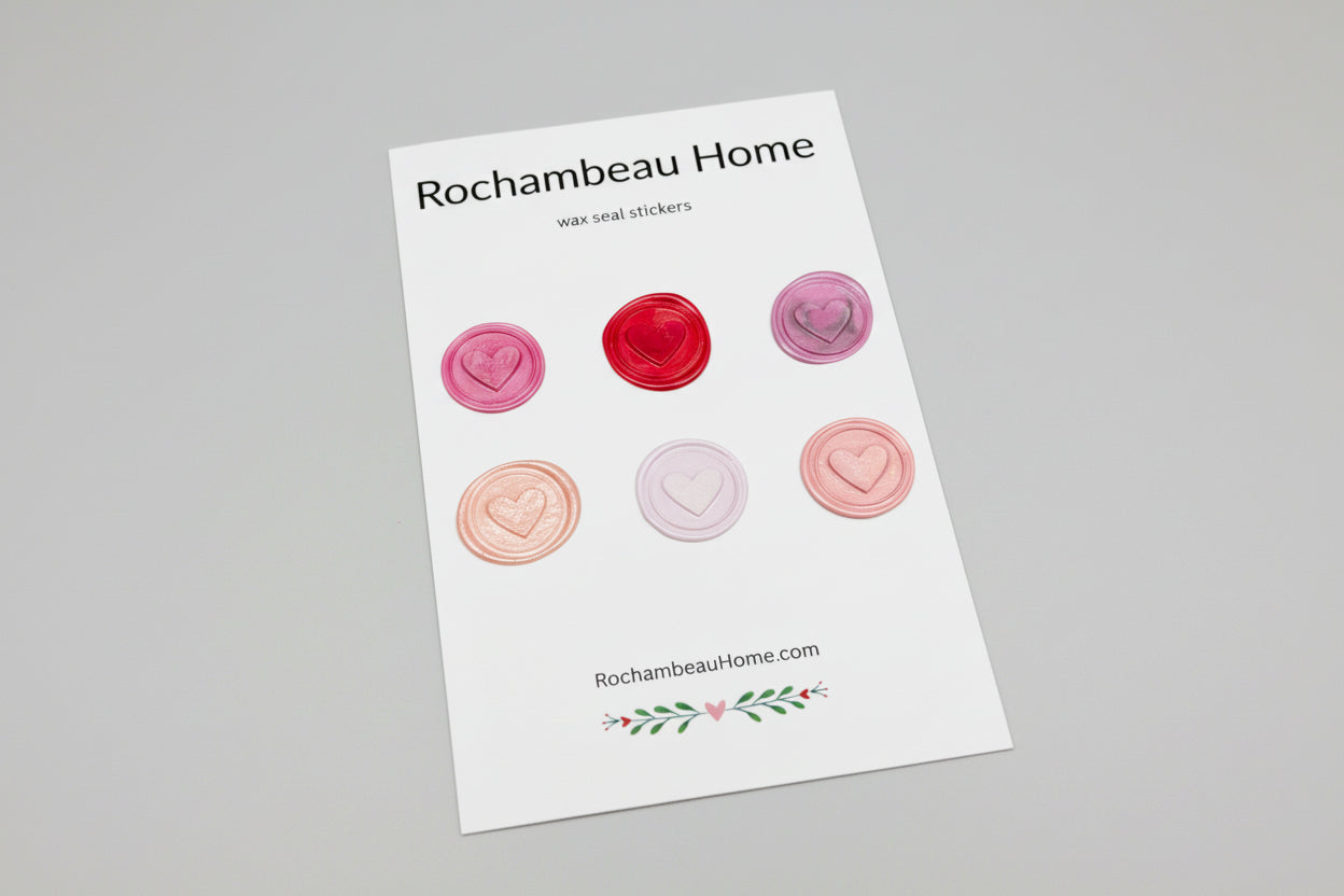 Sealed with Feeling – 3D Heart wax seal stickers created by Rochambeau Home in a pink theme