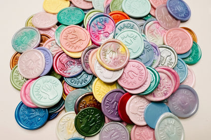 "Hand Made" embossed wax seal stickers are a perfect addition to packaging or tags for artisans
