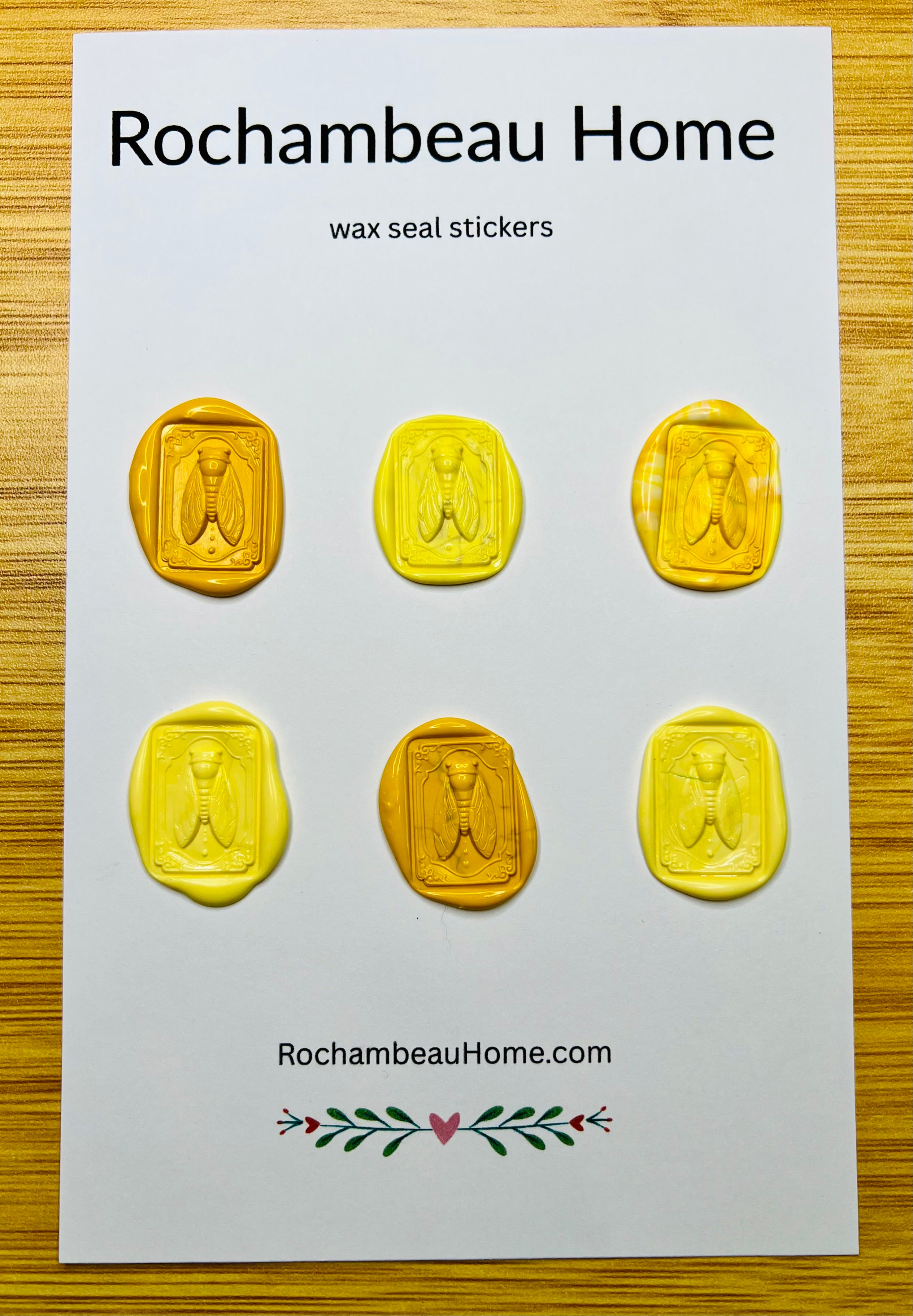 Intricate cicada wax seal stickers in a yellow theme