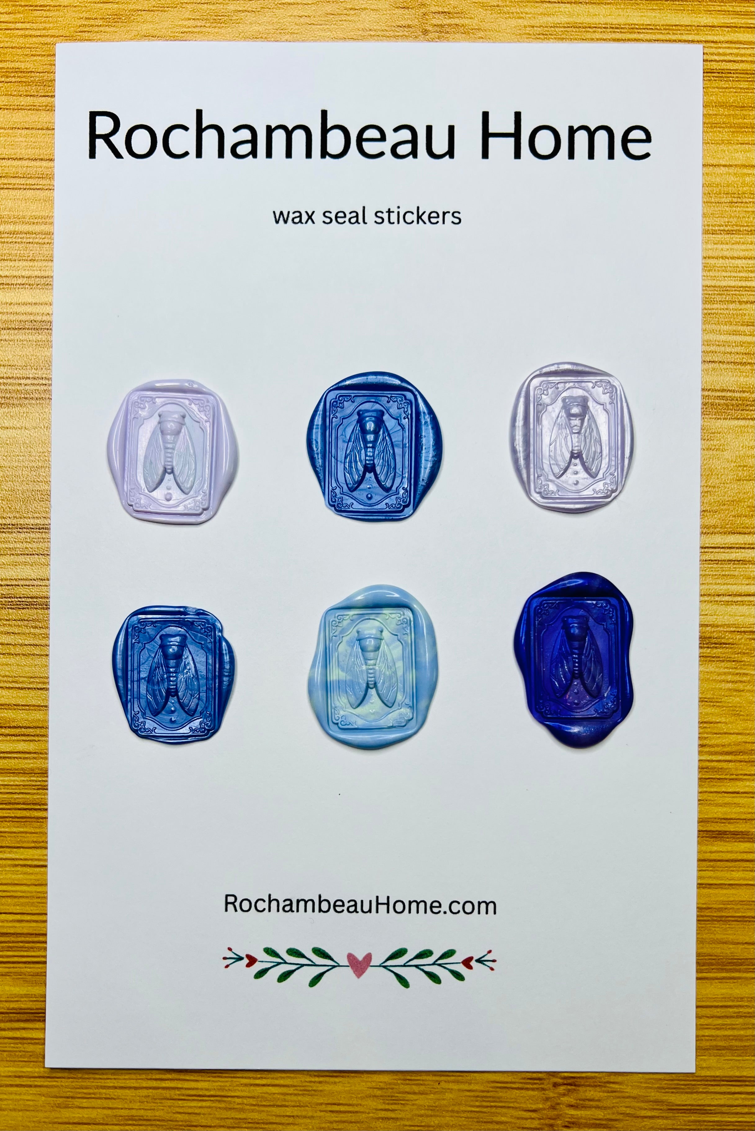 Intricate cicada wax seal stickers in a purple theme