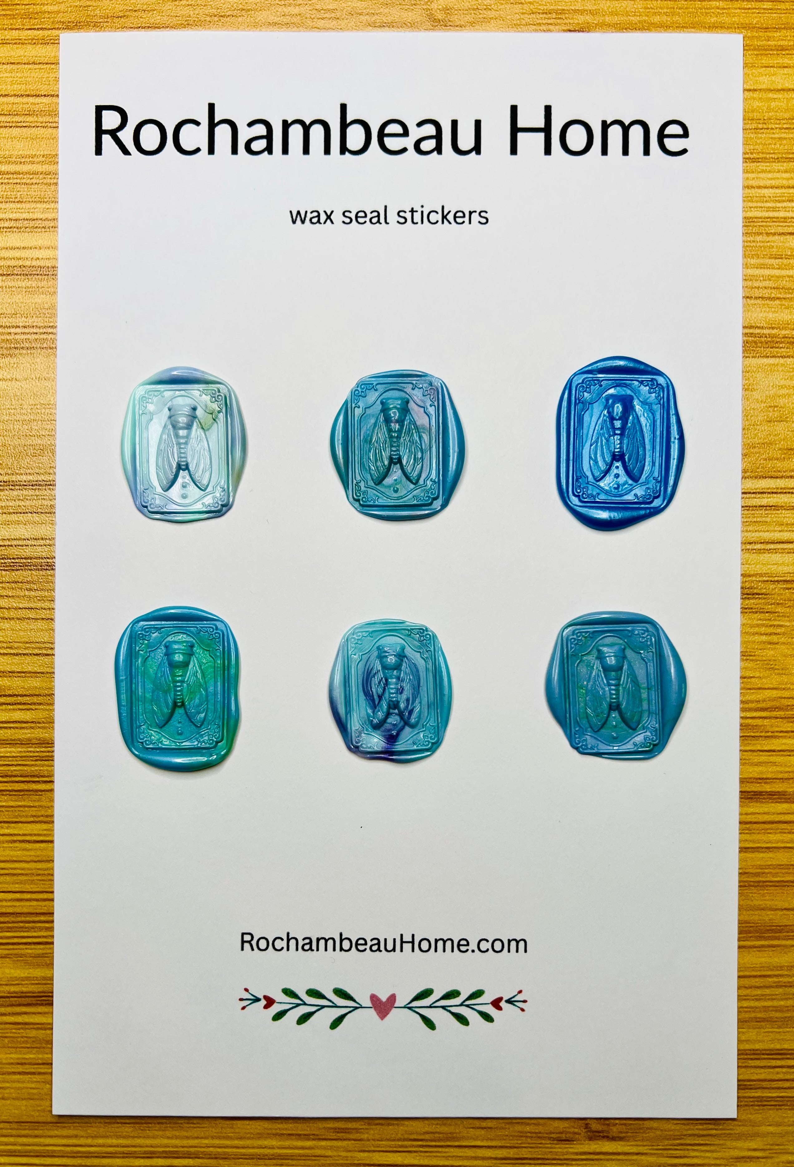 Intricate cicada wax seal stickers in blue theme
