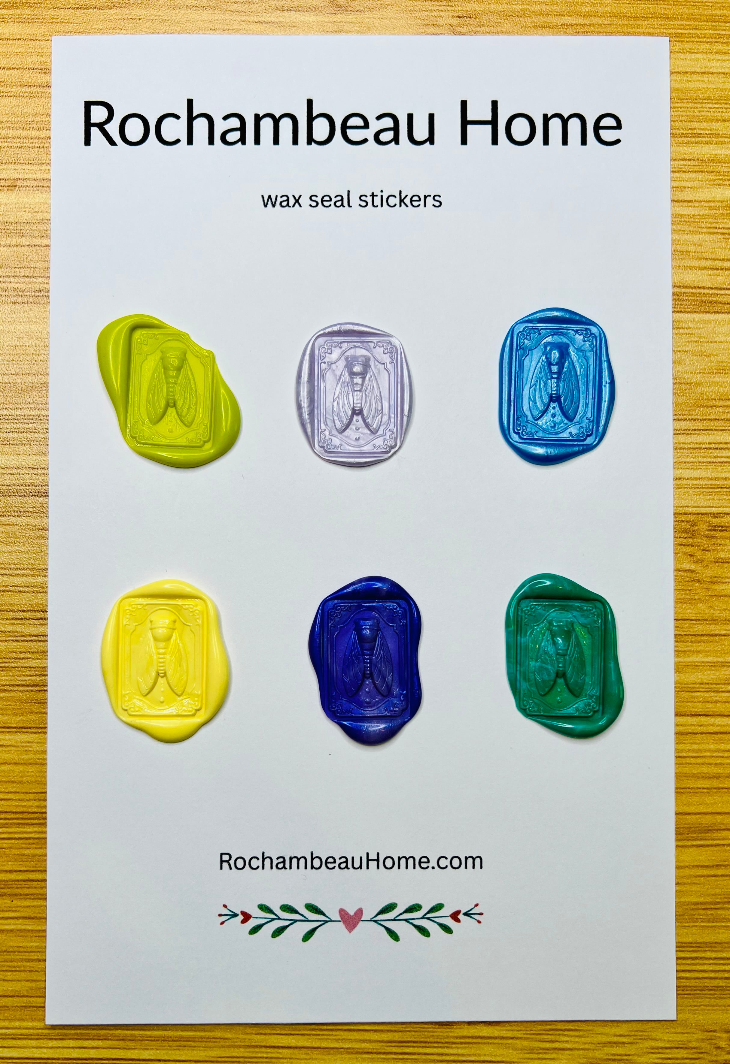 Intricate cicada wax seal stickers in a solid multicolor theme