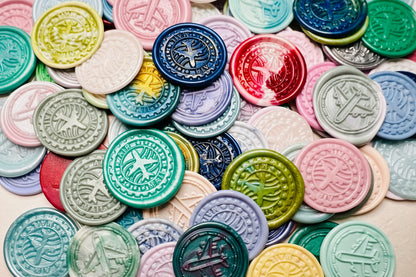 Close up view of Vintage-Inspired Airplane wax seal stickers