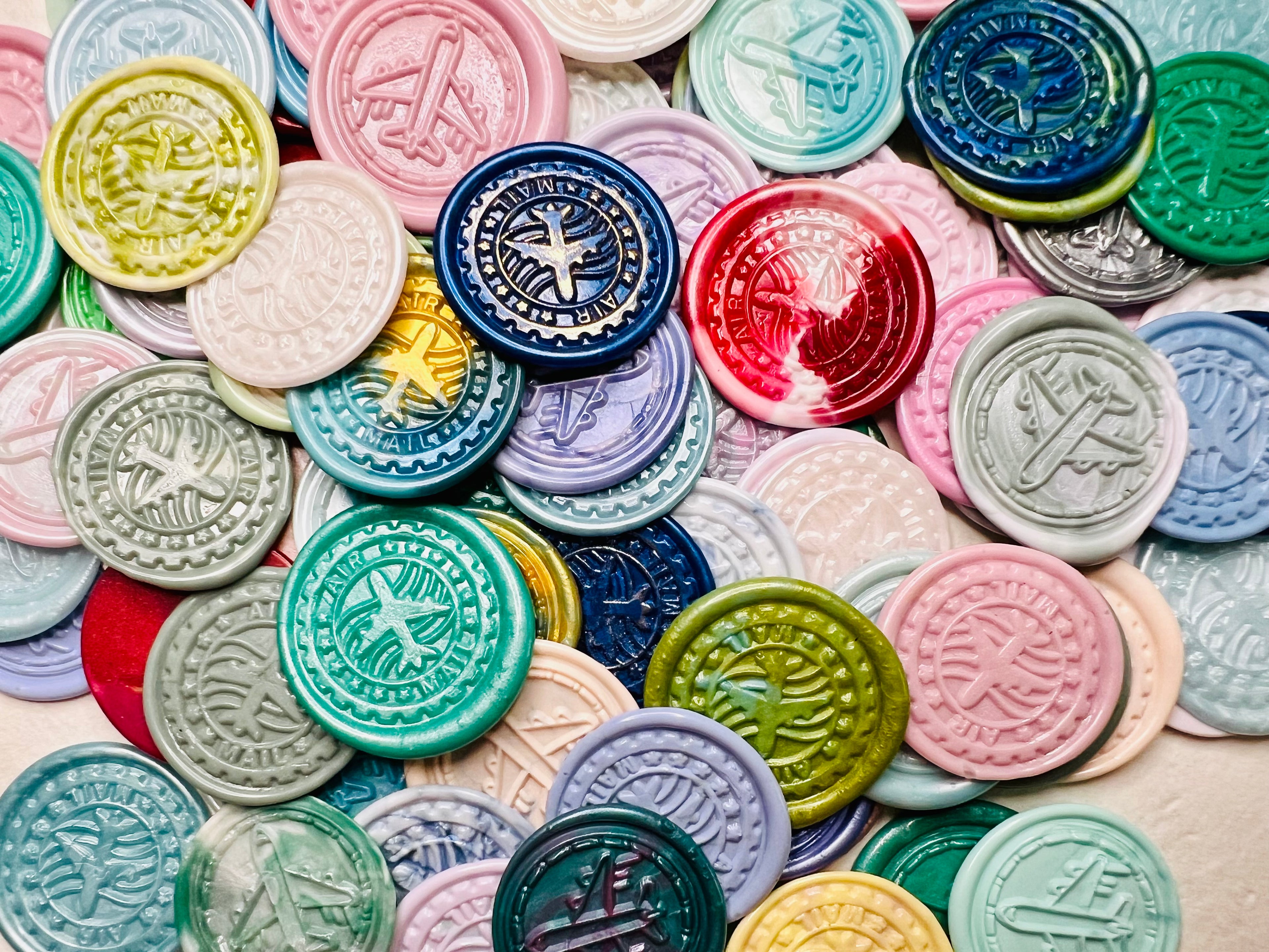 Assortment of Airplane and Air Mail wax seal stickers - each bag is a mystery as to which wax seal stickers you will receive!