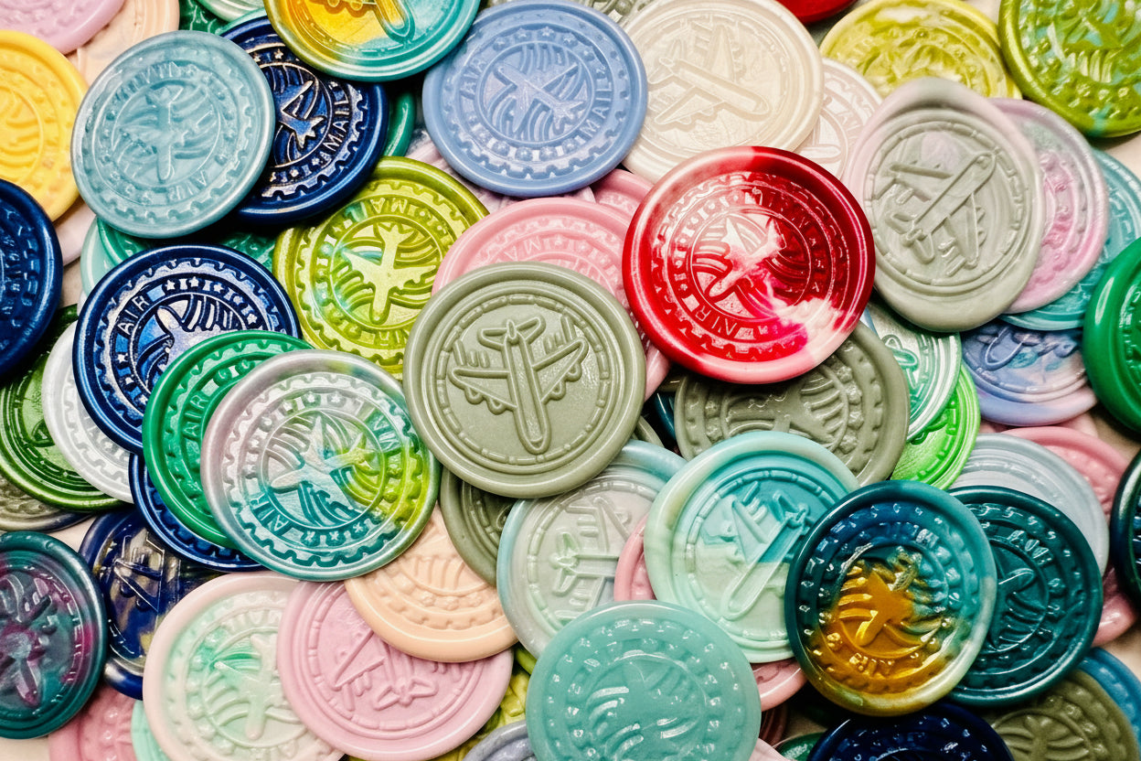 Vintage-Inspired Airplane wax seal stickers in various colors 