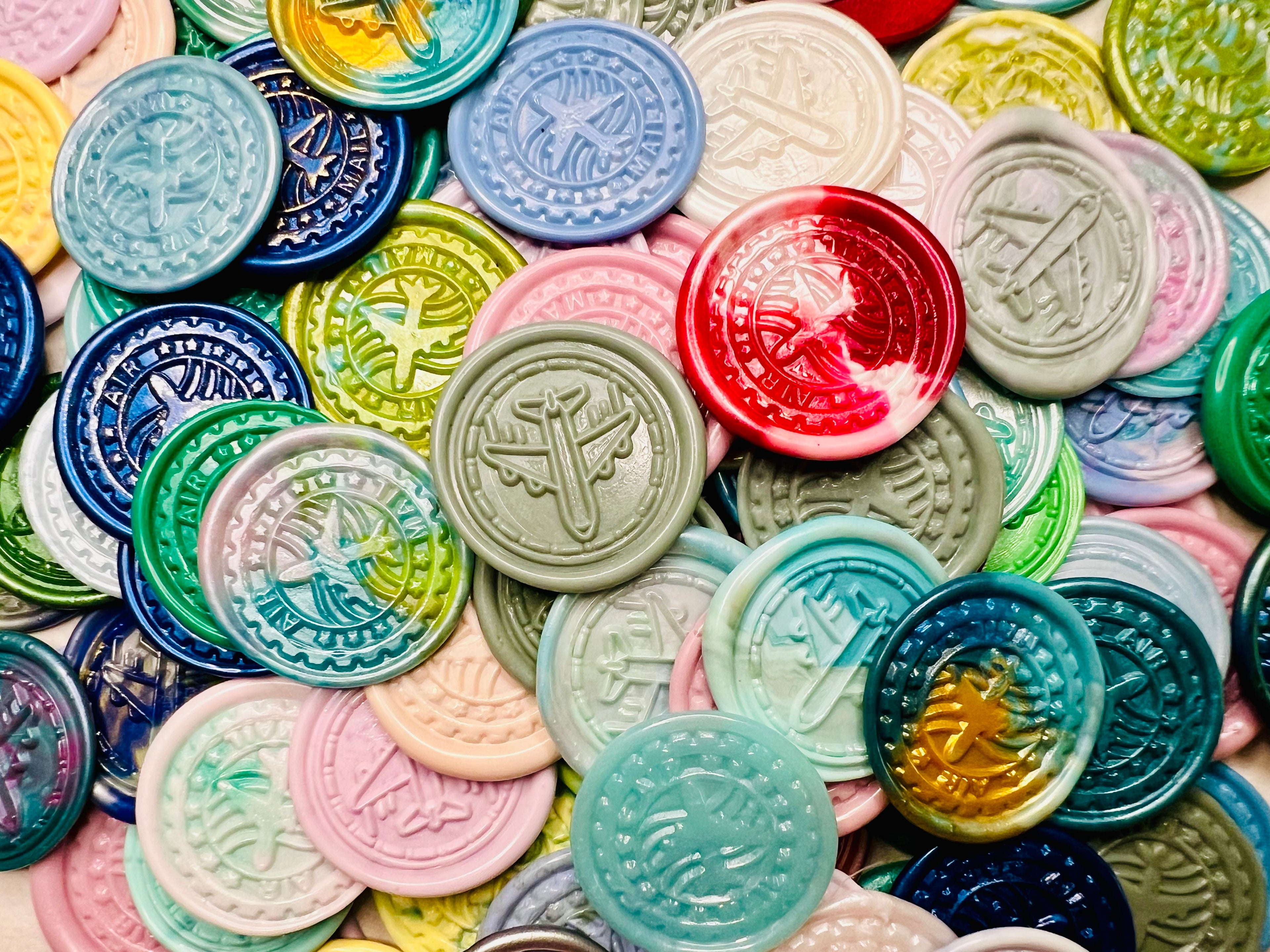 Vintage-Inspired Airplane wax seal stickers in various colors 