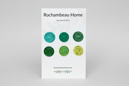 Vintage-Inspired Air Mail wax seal stickers created by Rochambeau Home in a green theme