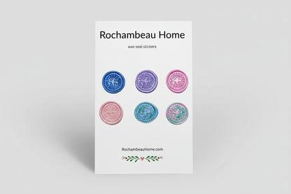 Vintage-Inspired Air Mail wax seal stickers created by Rochambeau Home in a purple theme