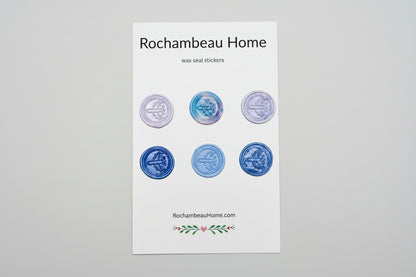 Vintage-Inspired Airplane wax seal stickers created by Rochambeau Home in a purple theme