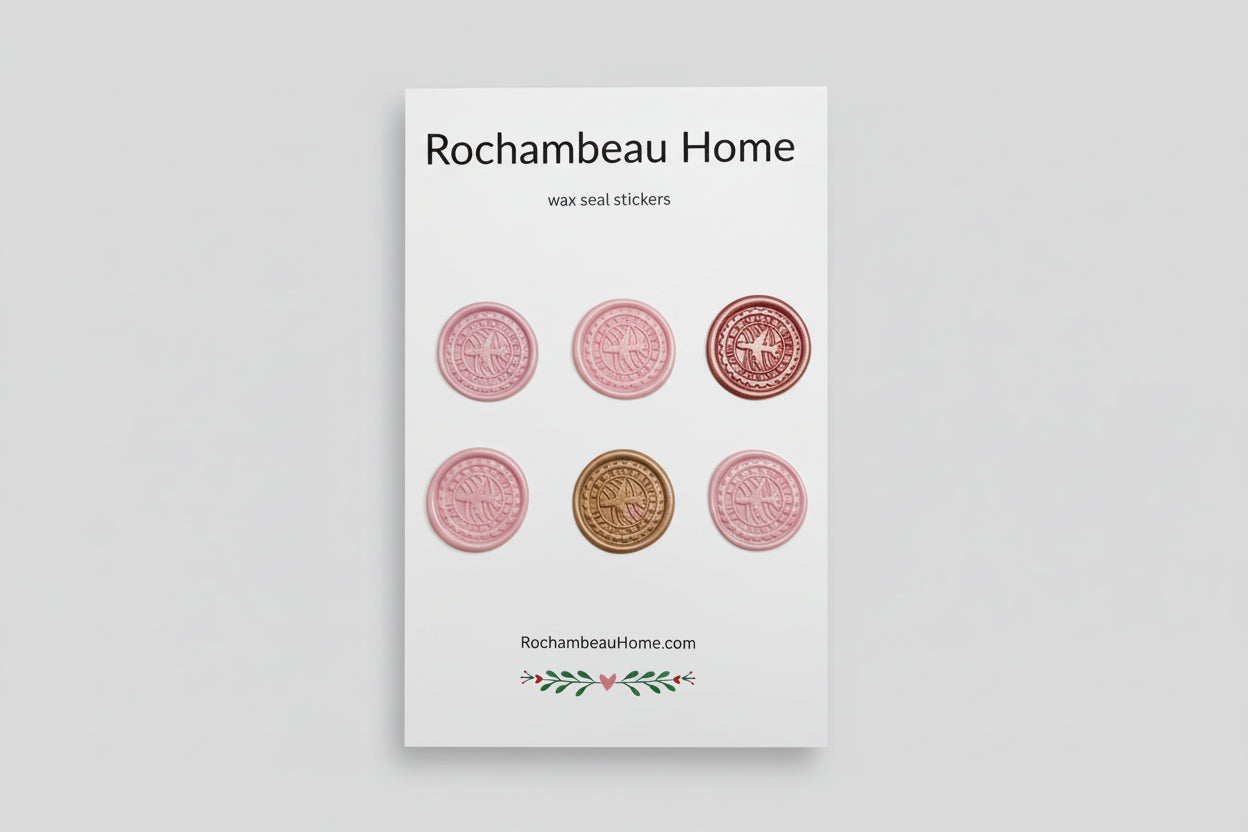 Vintage-Inspired Air Mail wax seal stickers created by Rochambeau Home  in a pink theme