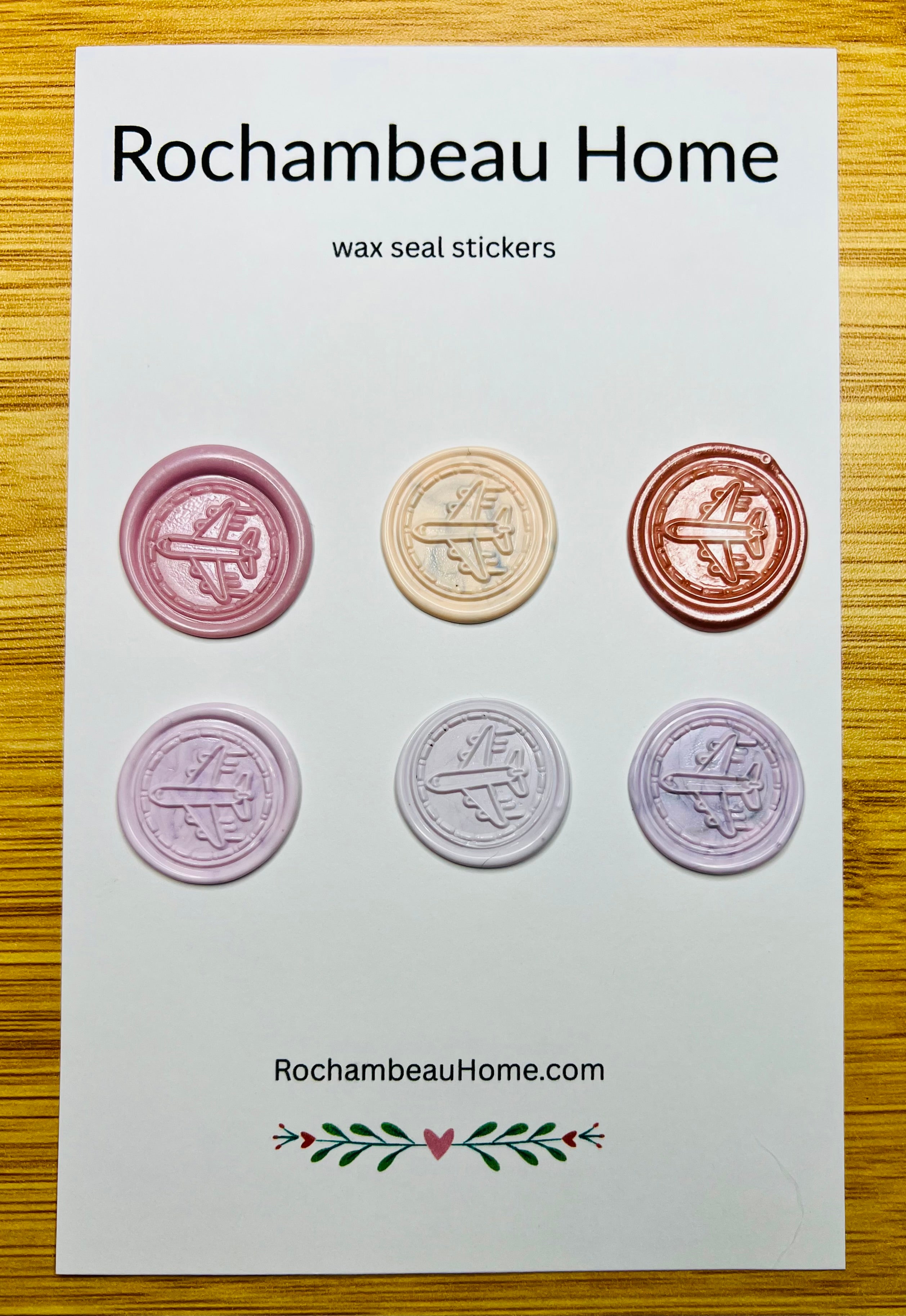 Vintage-Inspired Airplane wax seal stickers in a pink theme