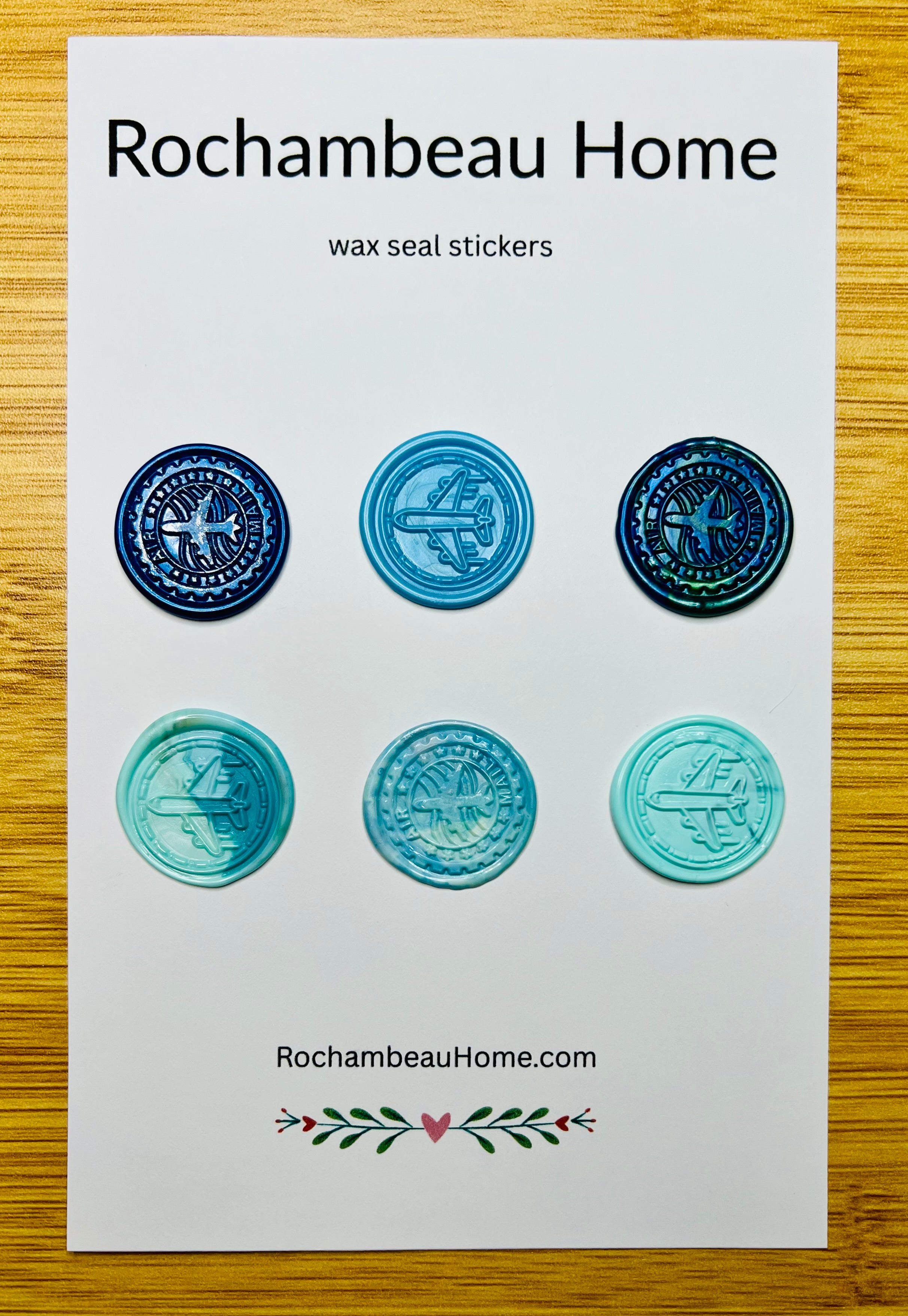 Airmail Wax Seal Stickers – Vintage Airplane Design (6 Pack) Handmade Multicolor Accents for Letters & Gifts