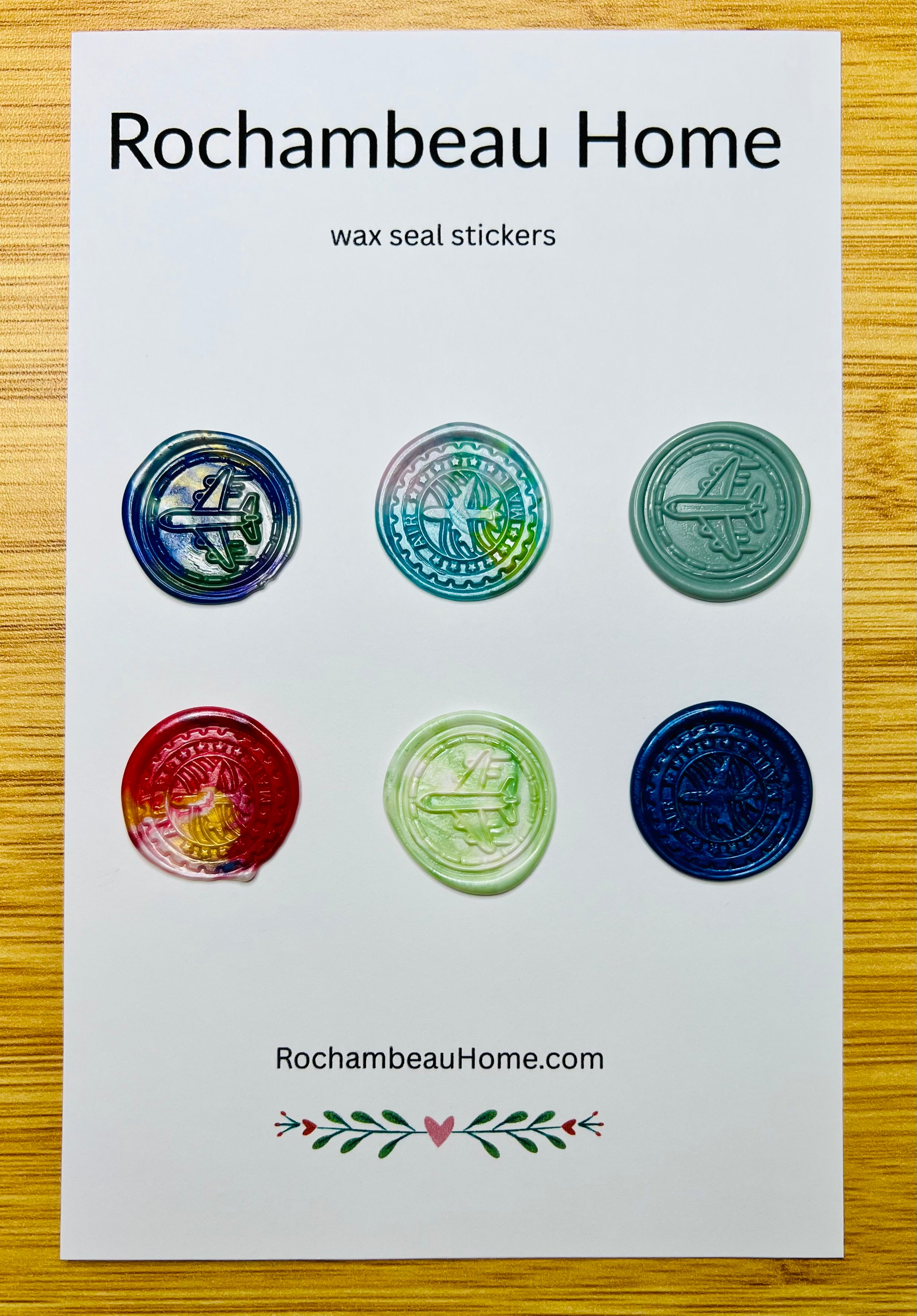Airmail Wax Seal Stickers – Vintage Airplane Design (6 Pack) Handmade Multicolor Accents for Letters & Gifts