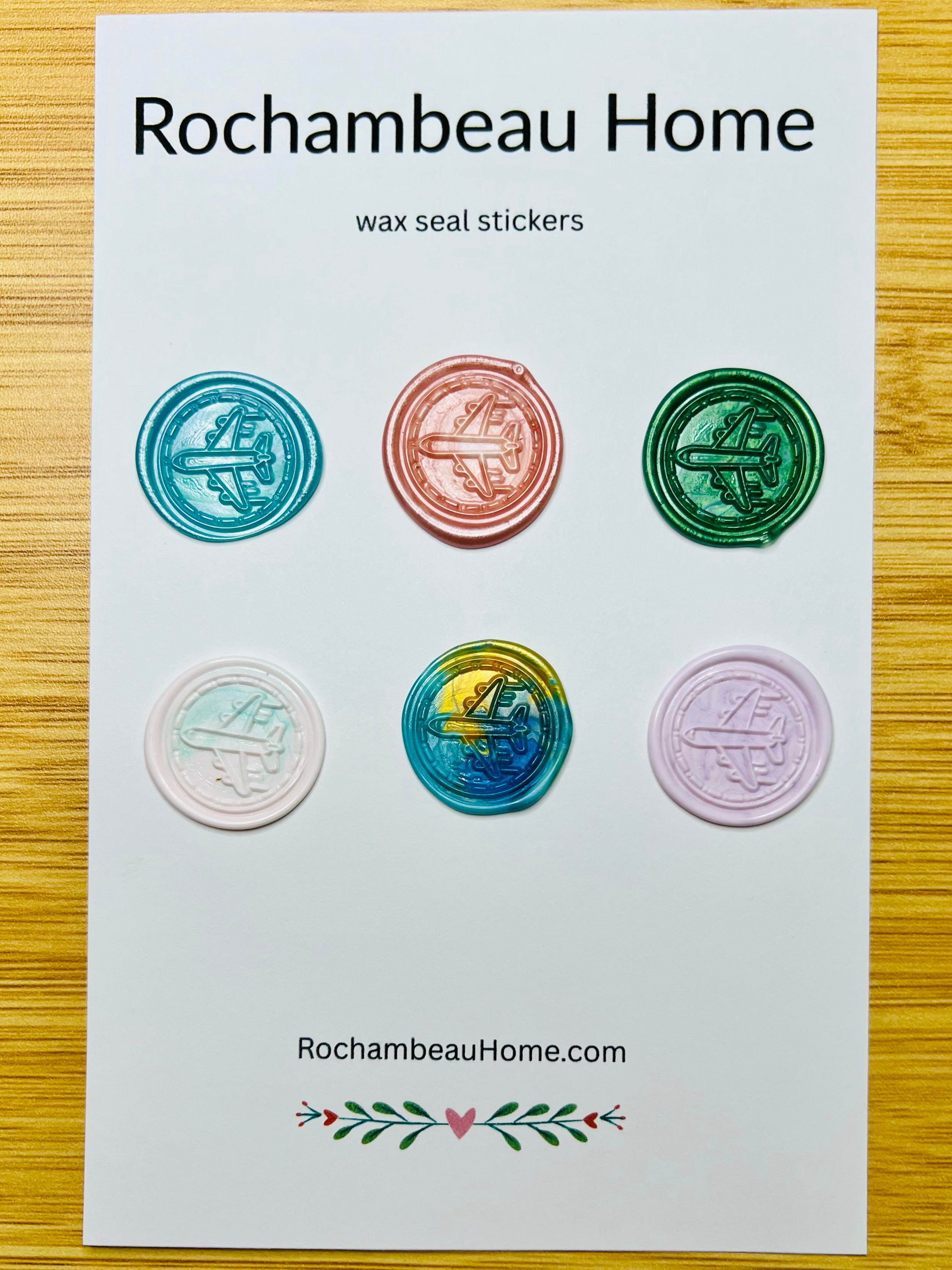 Airmail Wax Seal Stickers – Vintage Airplane Design (6 Pack) Handmade Multicolor Accents for Letters & Gifts