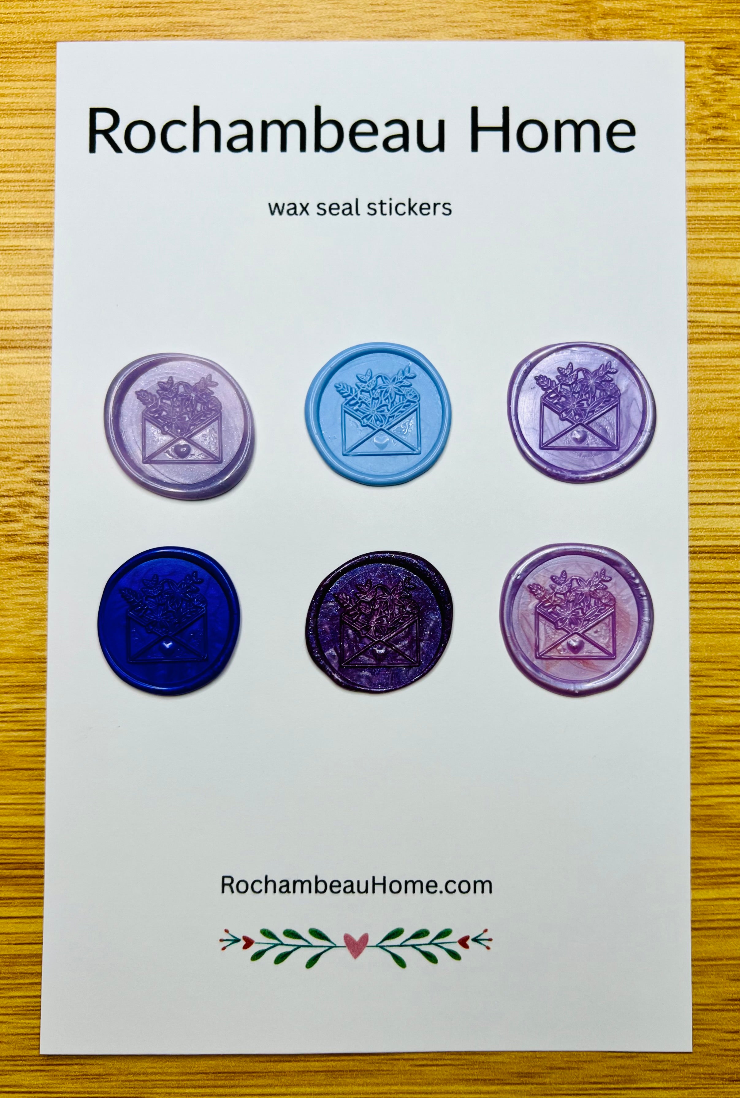 Cottagecore Floral Envelope wax seal stickers in a purple theme