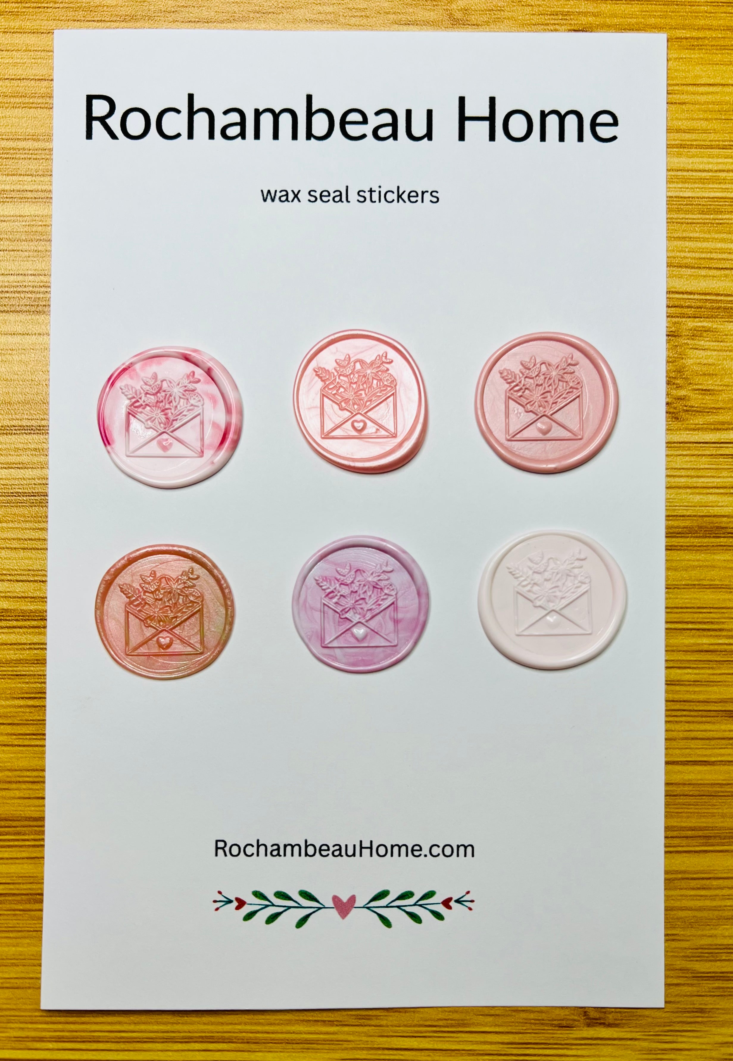 Cottagecore Floral Envelope wax seal stickers in a pink theme