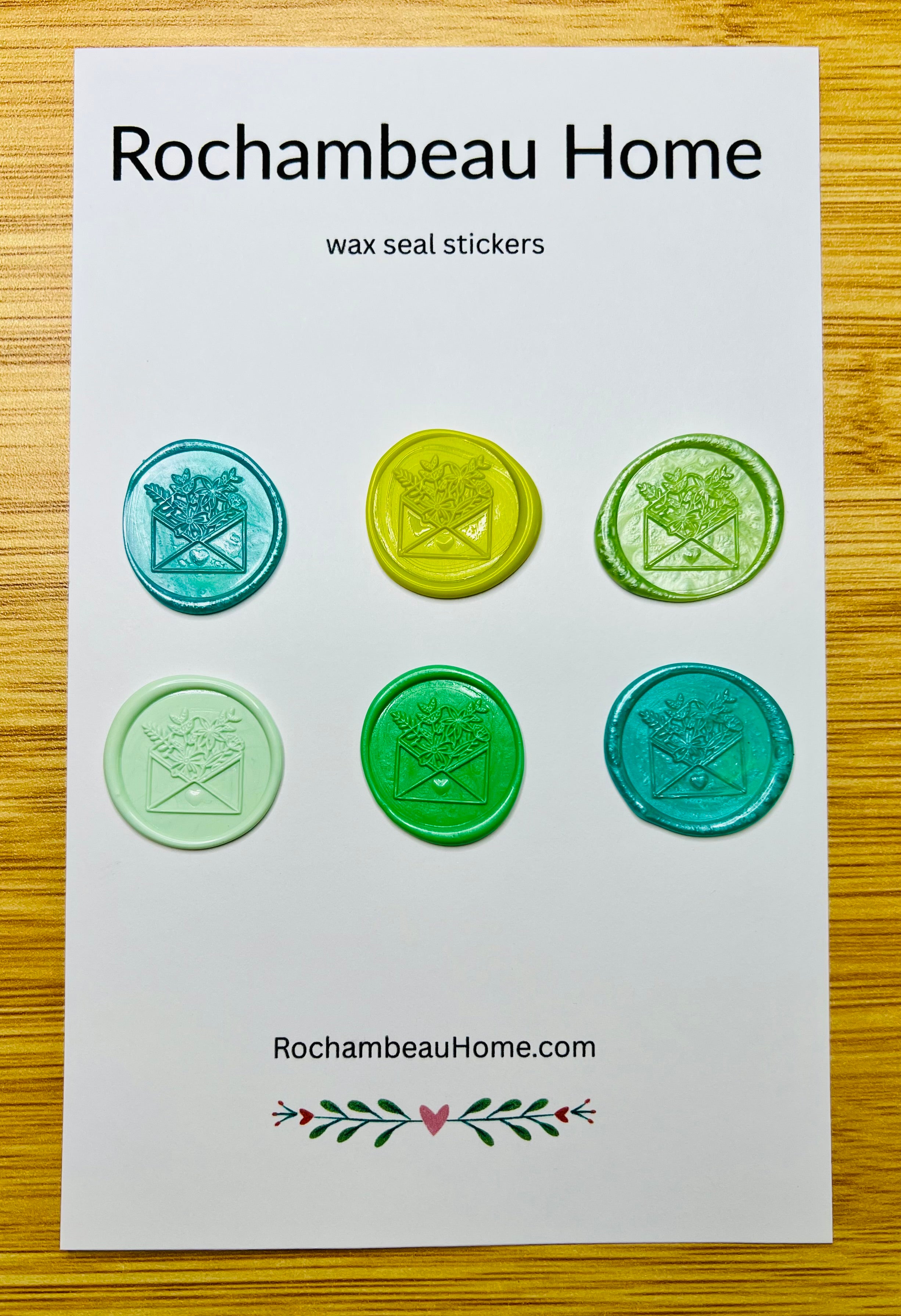 Cottagecore Floral Envelope wax seal stickers in a green theme