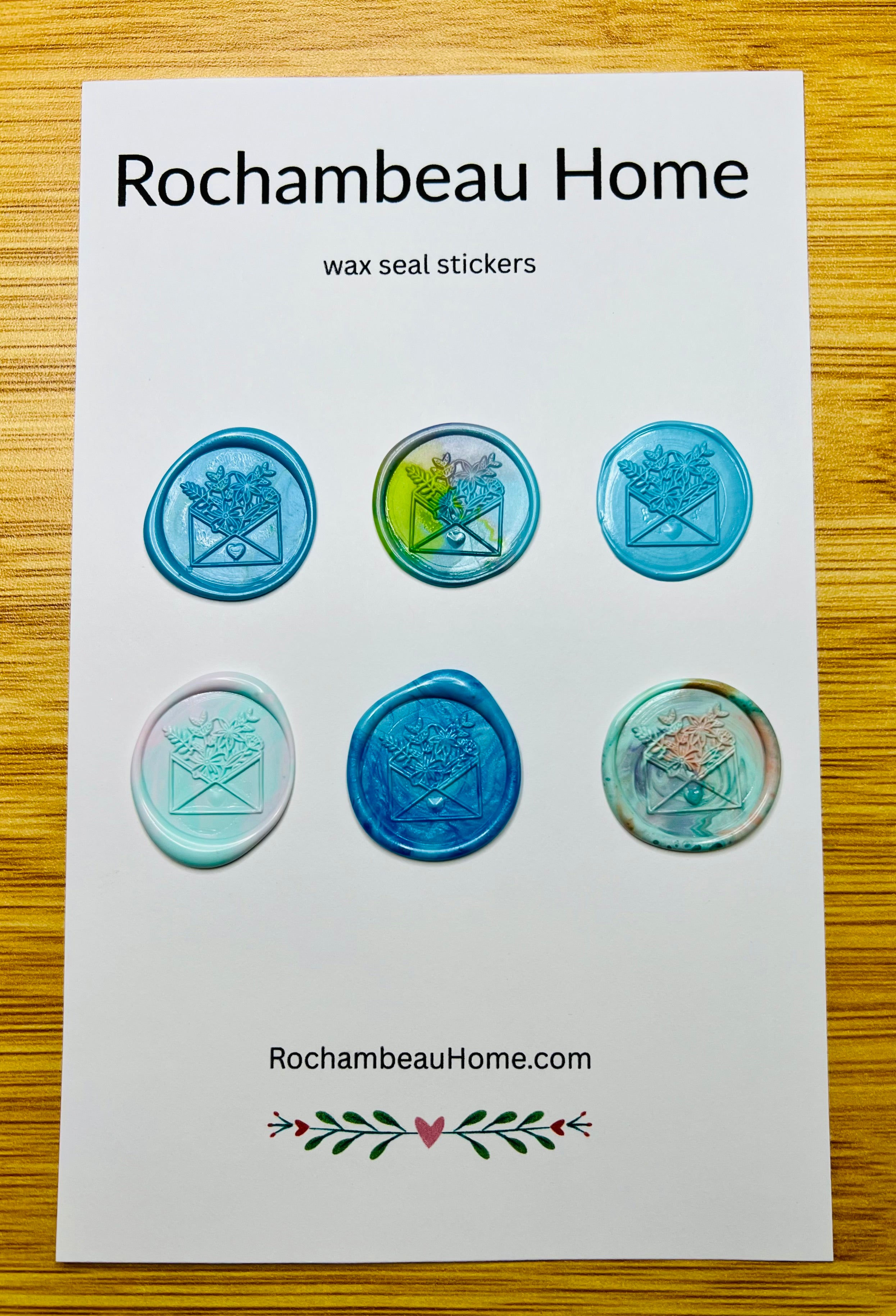 Cottagecore Floral Envelope wax seal stickers in a blue theme