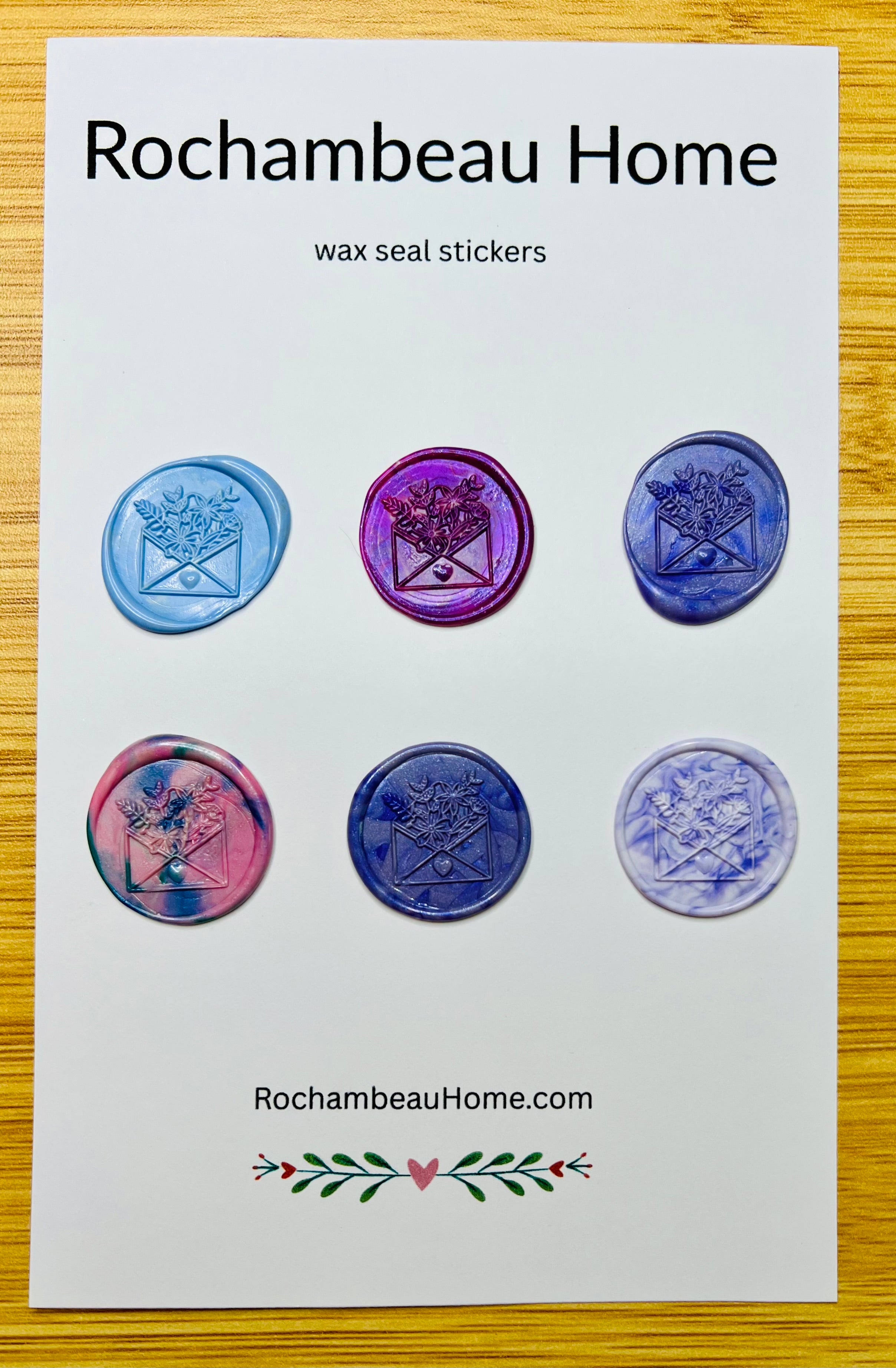 Cottagecore Floral Envelope wax seal stickers in a purple theme