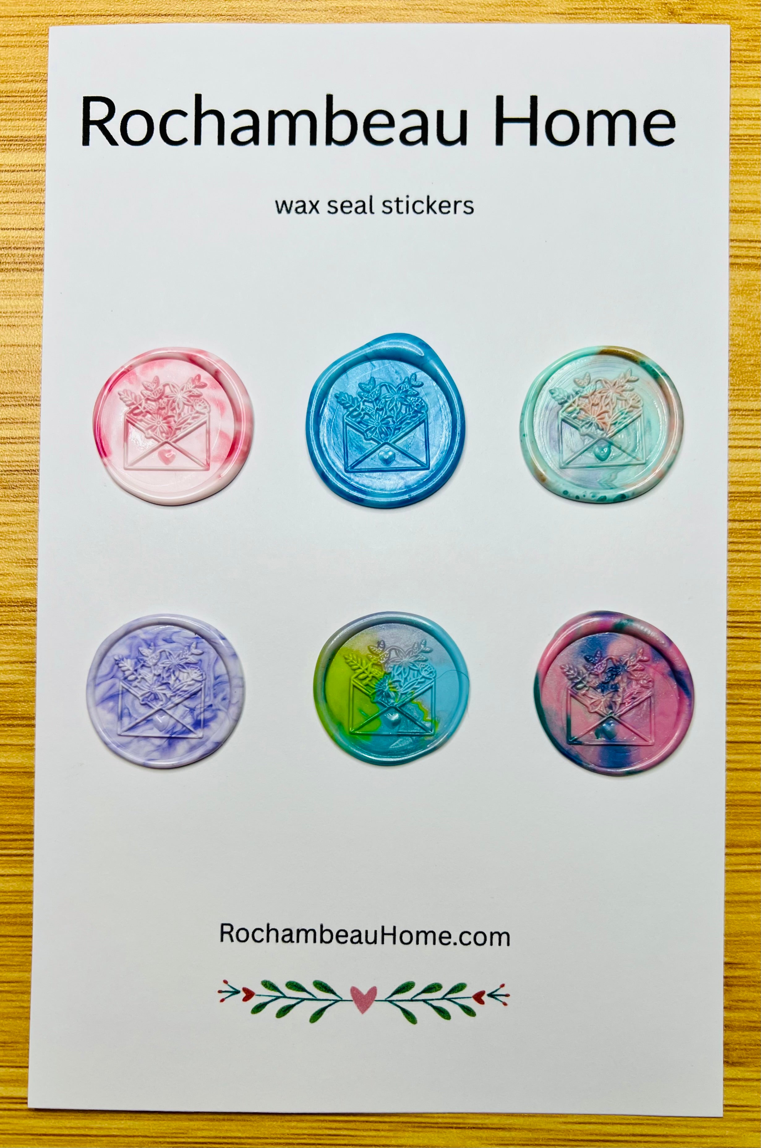 Cottagecore Floral Envelope wax seal stickers in a rainbow multicolor theme