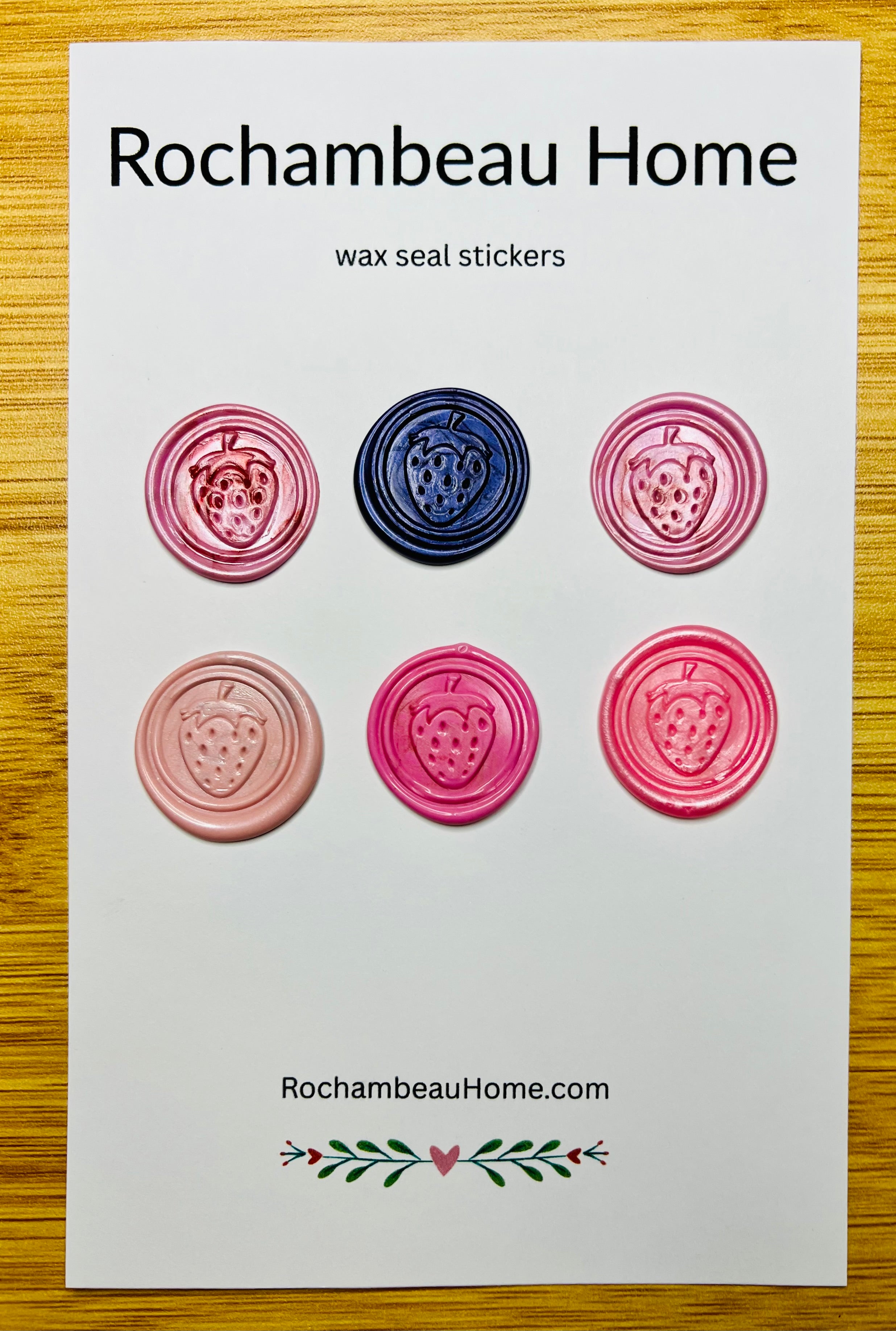 Berry Sweet Strawberry Bliss wax seal stickers on a 6 pack display card