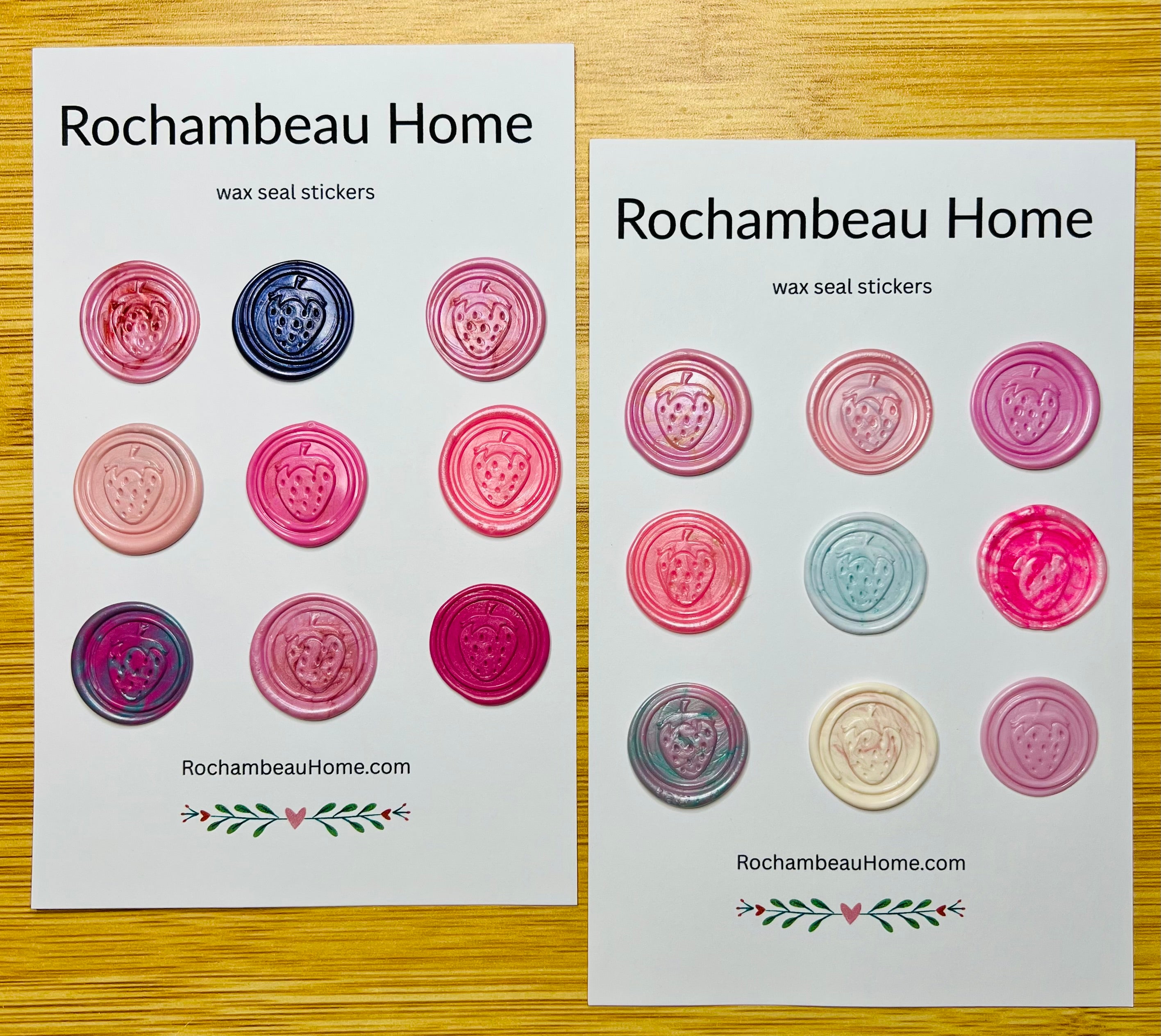 18 Berry Sweet Strawberry Bliss wax seal stickers on display cards