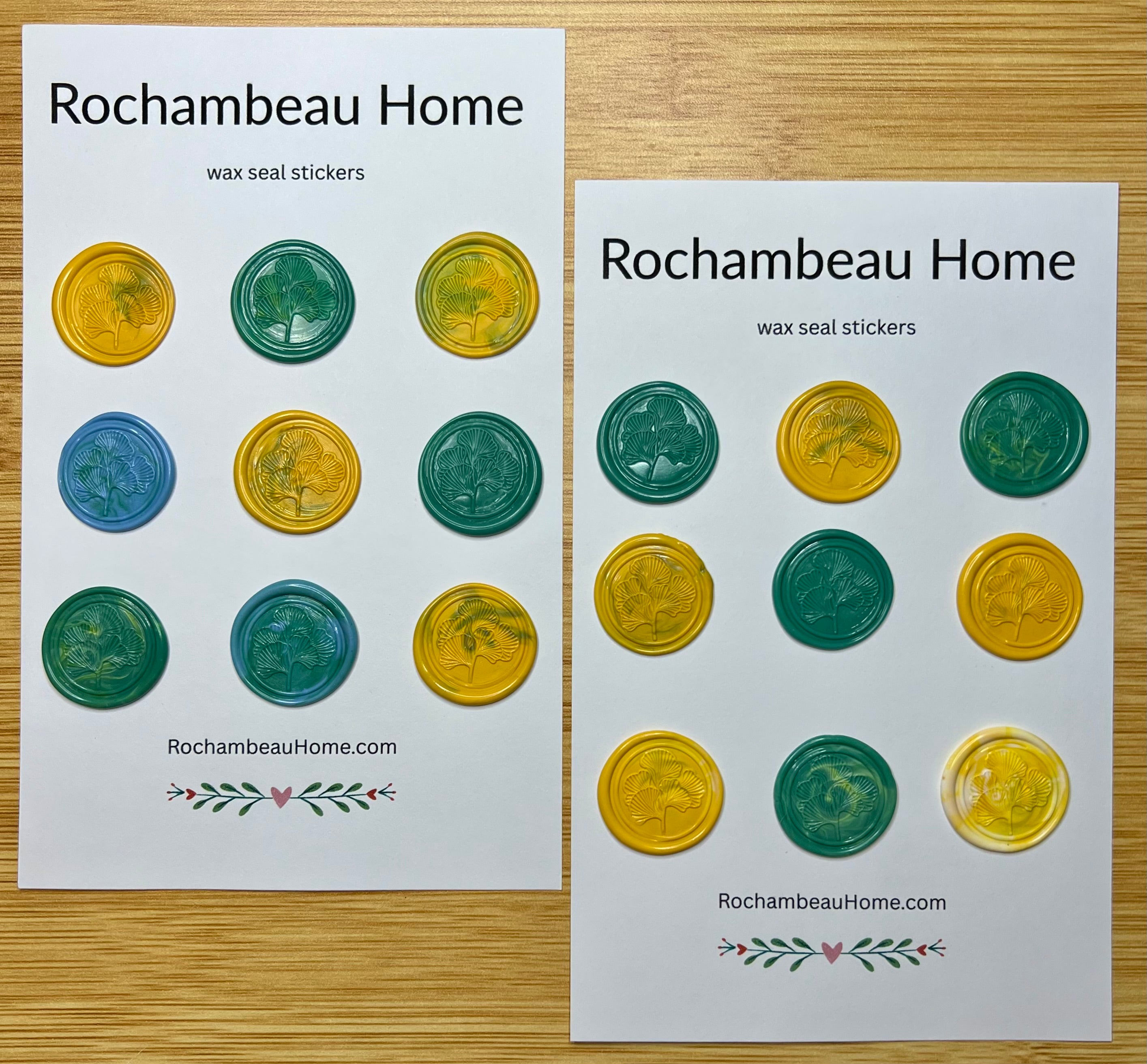 18 Ancient Elegance Ginkgo wax seal stickers displayed on cards