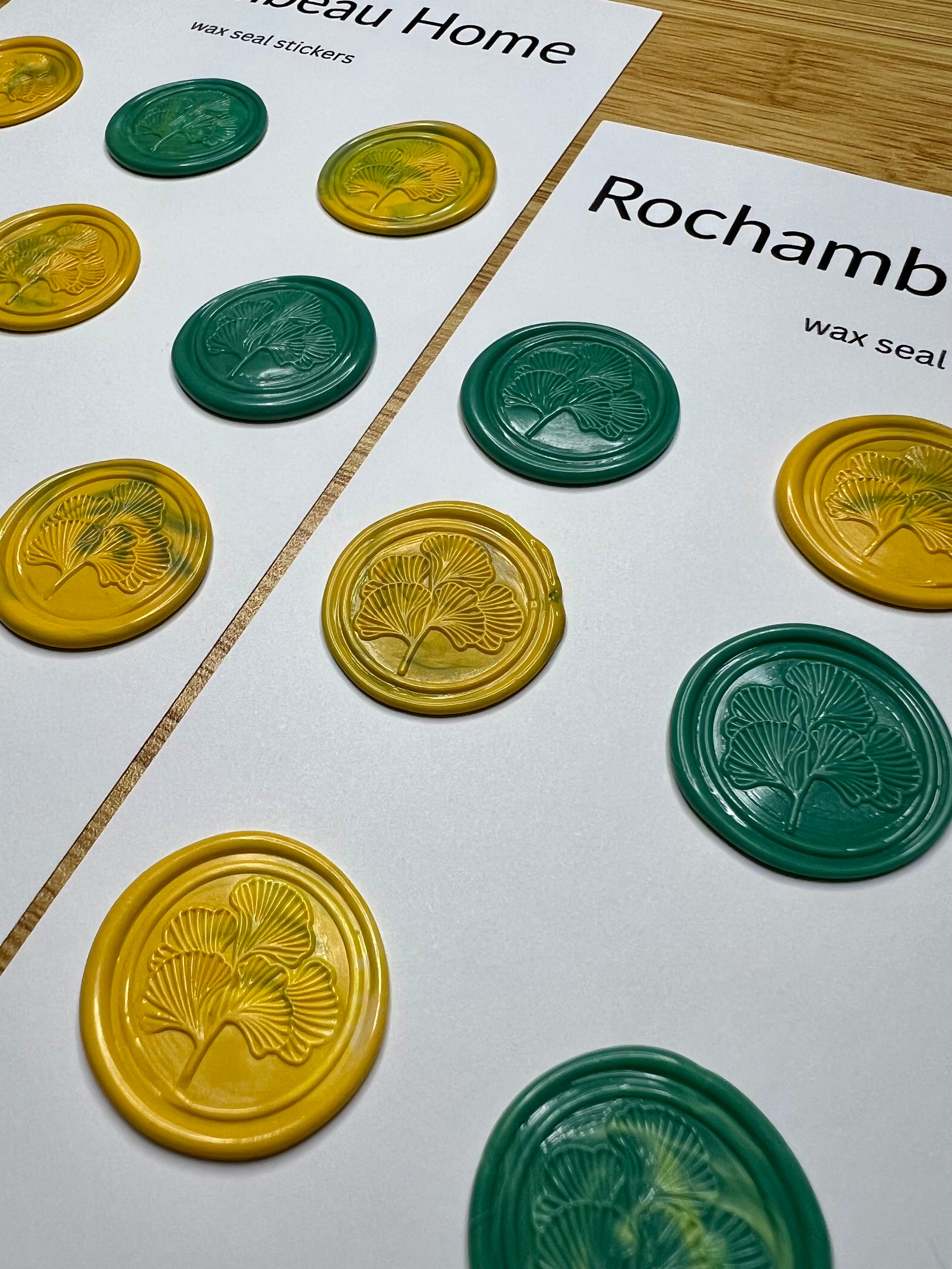 Side view of the Ancient Elegance Ginkgo wax seal stickers showcasing the ginkgo leaf design