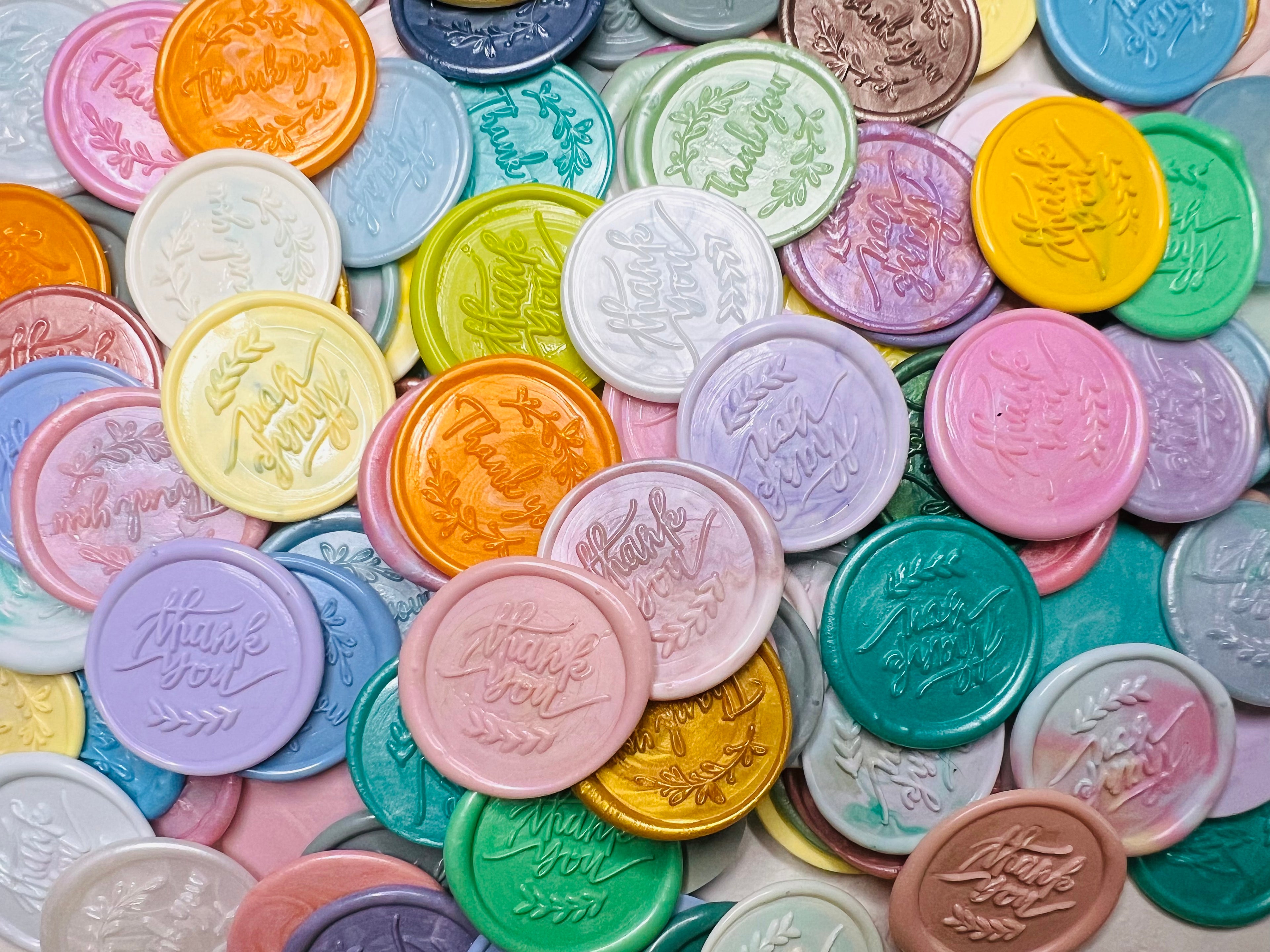 Close up view of the Stamped with Gratitude: Handcrafted “Thank You” wax seal stickers