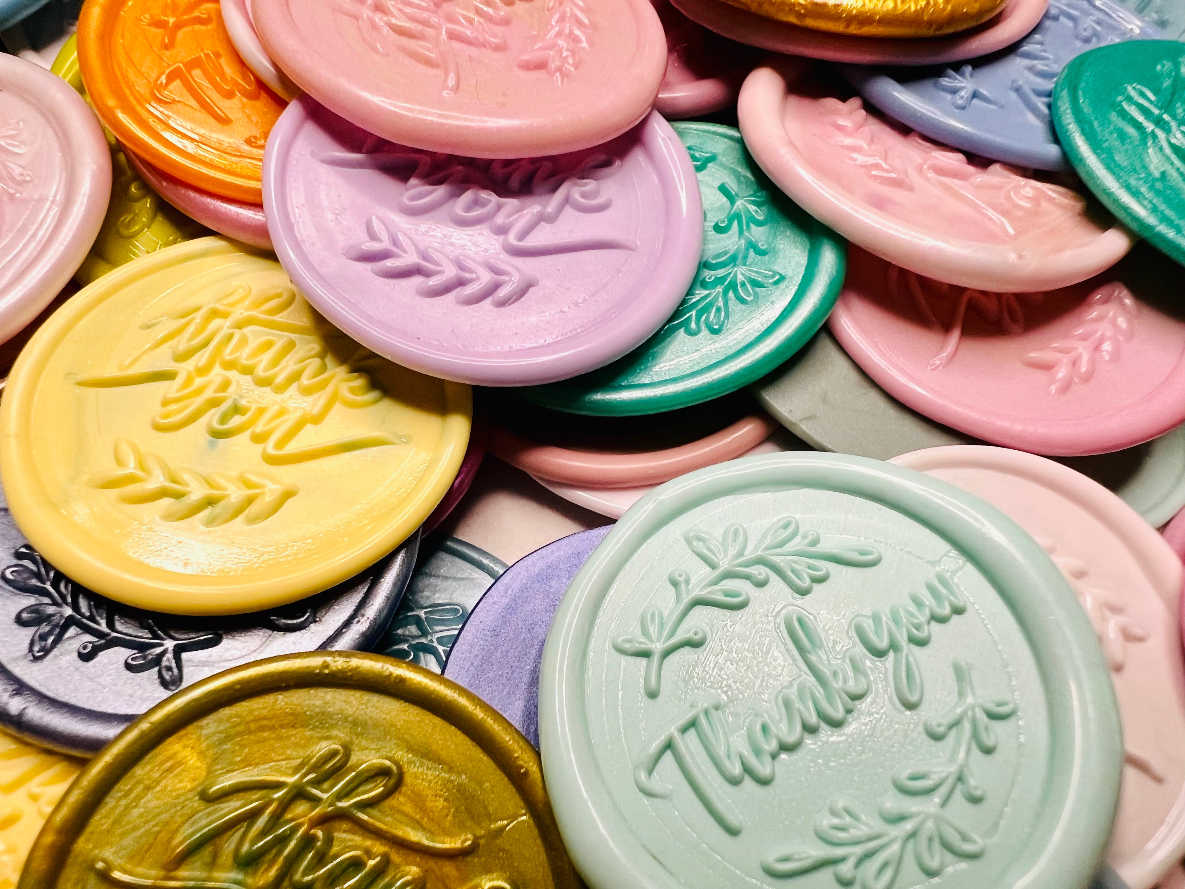 Close up view of Style 1 - Stamped with Gratitude: Handcrafted “Thank You” wax seal stickers