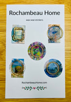 Hand-gilded wax seal sticker featuring an abstract impressionist landscape in warm tones (Art Deco 001)