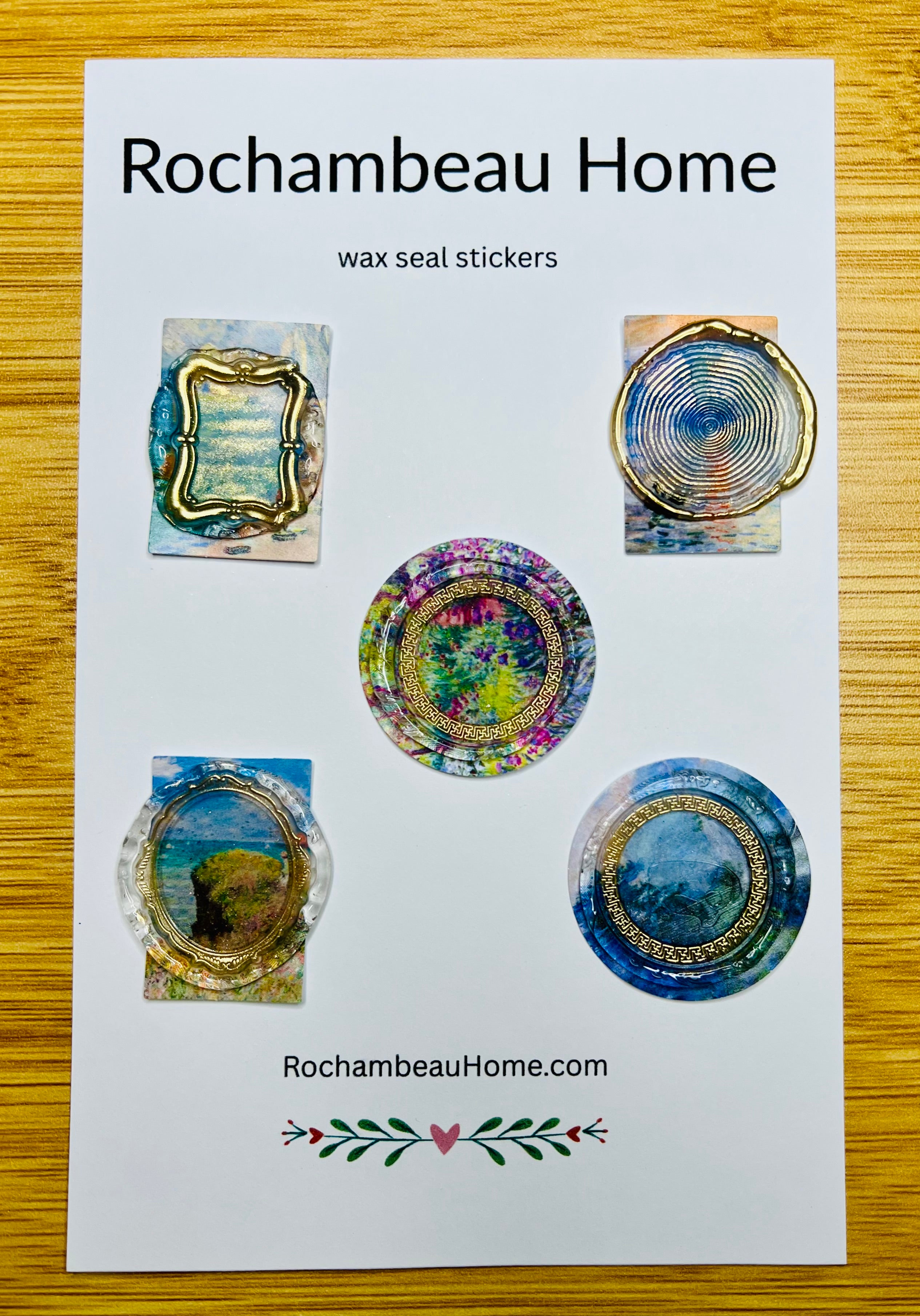 Hand-gilded wax seal sticker featuring an abstract impressionist landscape in warm tones (Art Deco 001)