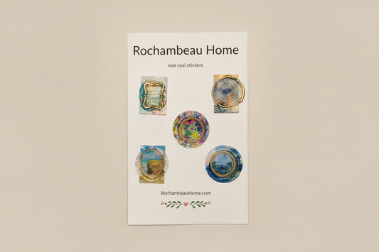 Hand-gilded wax seal stickers created by Rochambeau Home featuring an abstract impressionist landscape in warm tones (Art Deco 001)