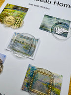 Set of five gilded wax seal stickers displayed on a card with silver and gold highlights (Art Deco 002)