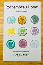 "Thank You" (Style 2) wax seal stickers in a variety of colors on a 9 pack card